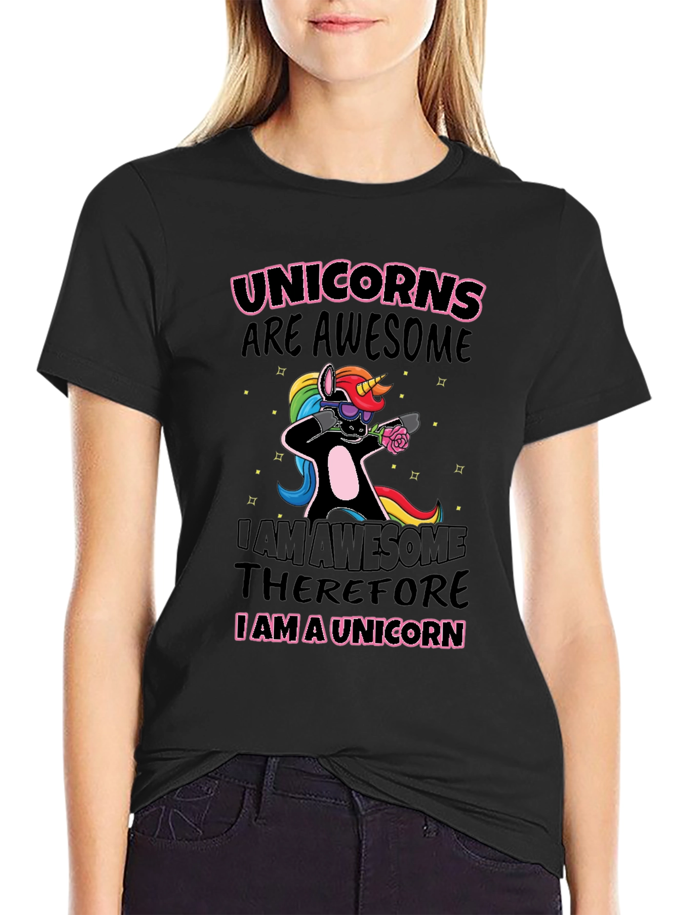 Unicorns Are Awesome Black Graphic T-Shirt