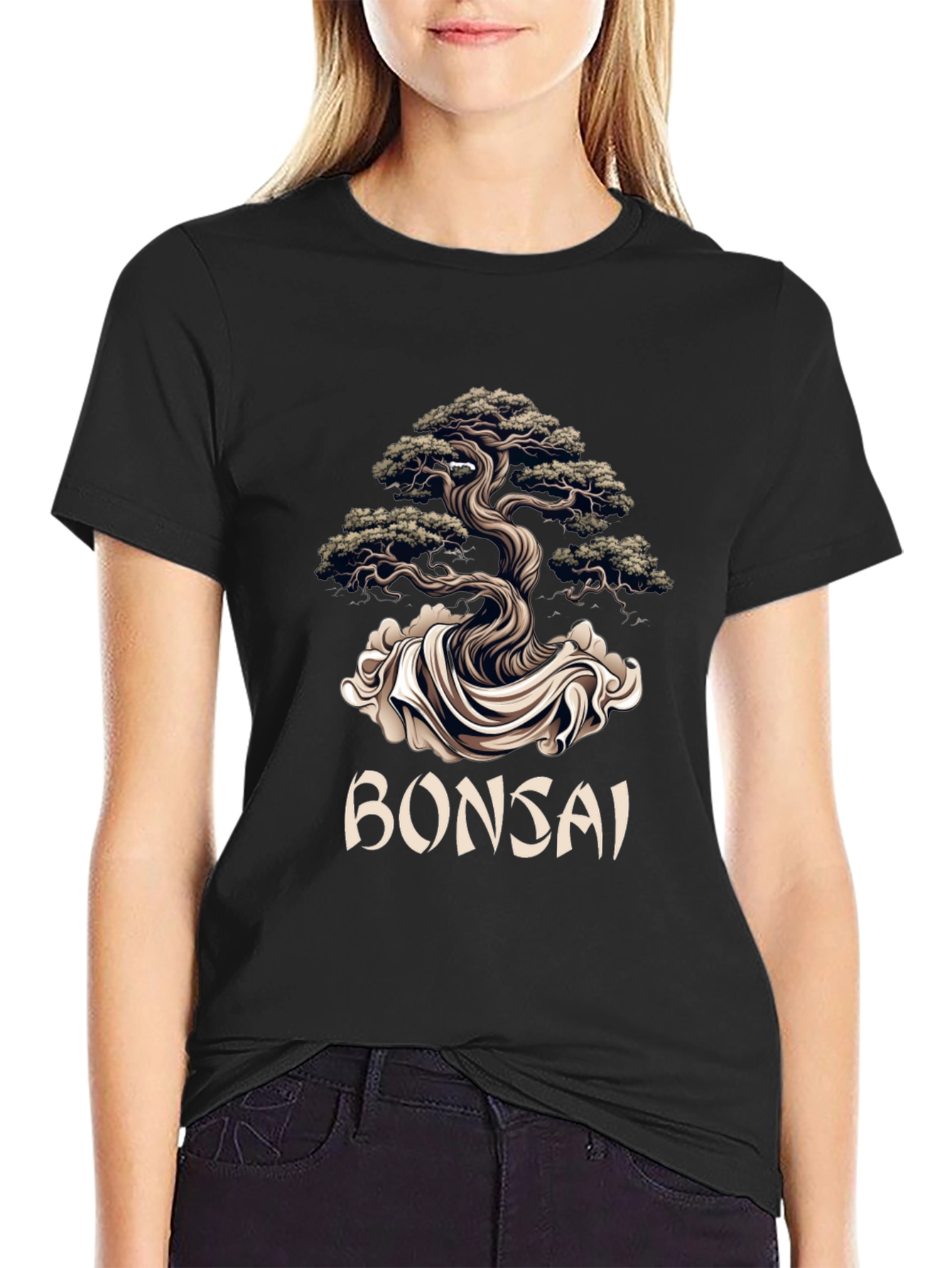 Bonsai Tree Graphic Tee - Artistic Black T-Shirt