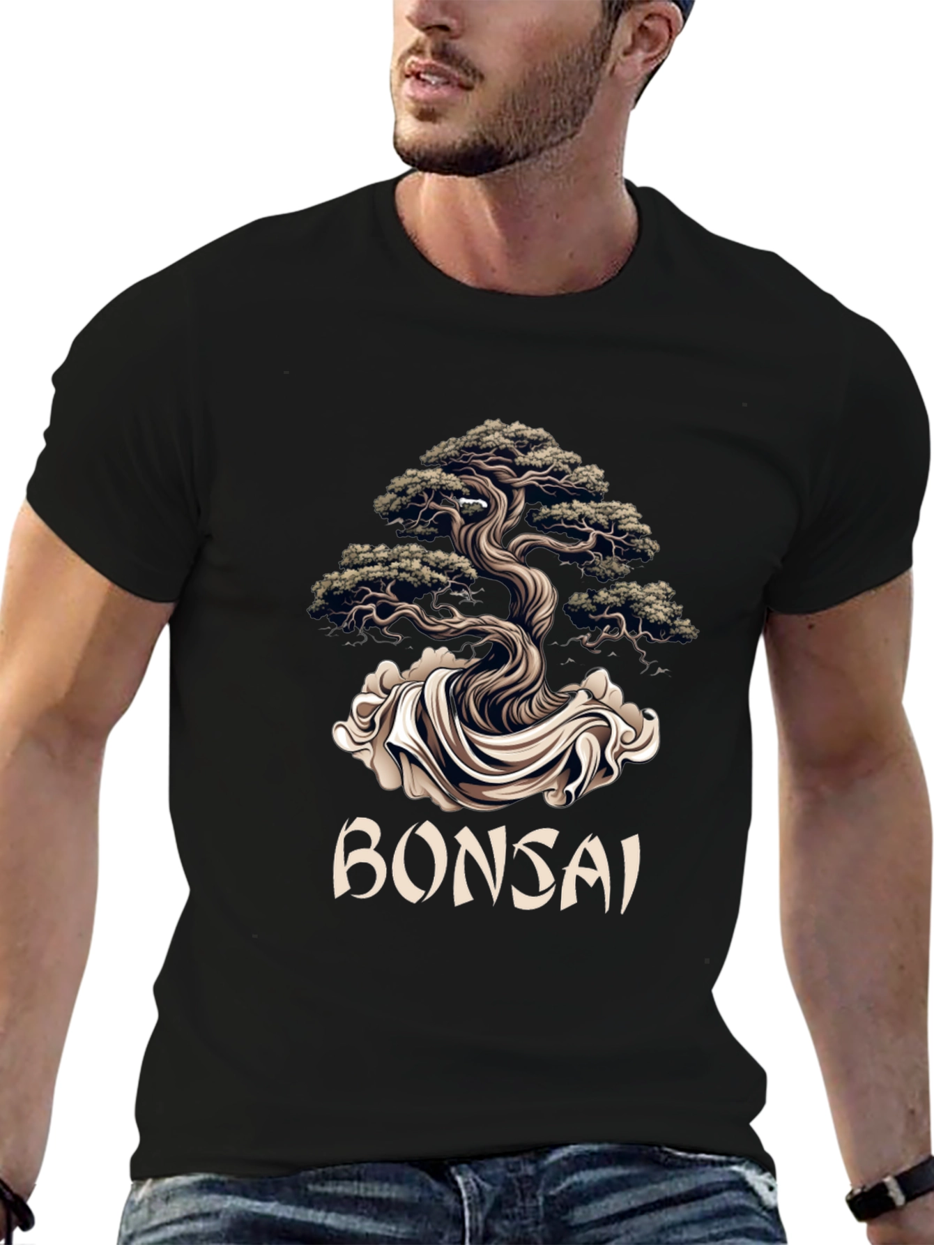 Bonsai Tree Graphic Tee - Artistic Black T-Shirt