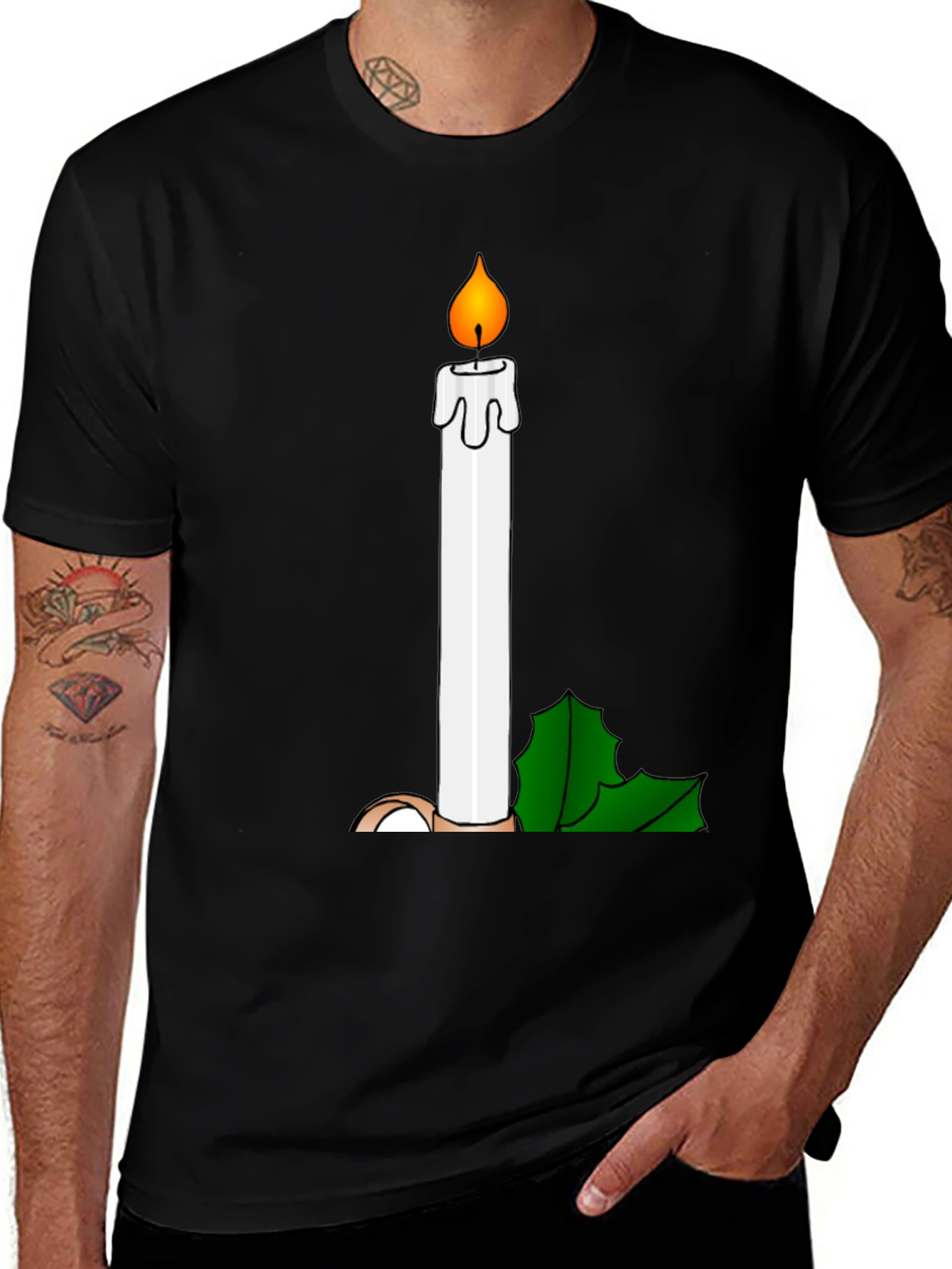 Humorous Candle Graphic Tee - Black Cotton T-Shirt