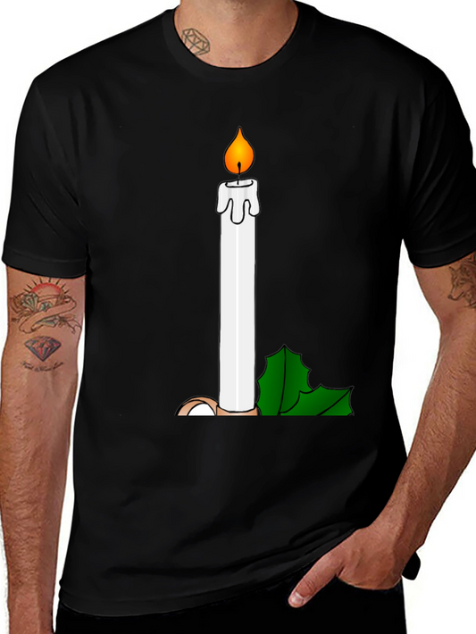 Humorous Candle Graphic Tee - Black Cotton T-Shirt