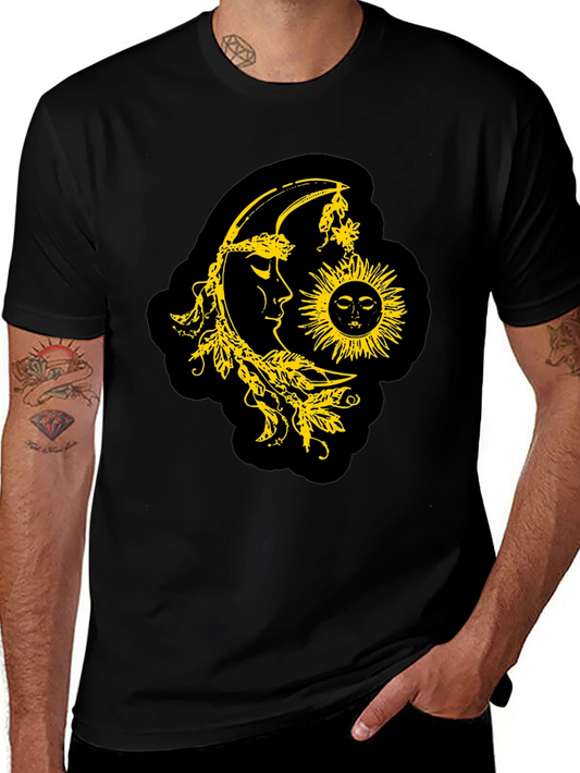 Celestial Sun & Moon Graphic T-Shirt - Black
