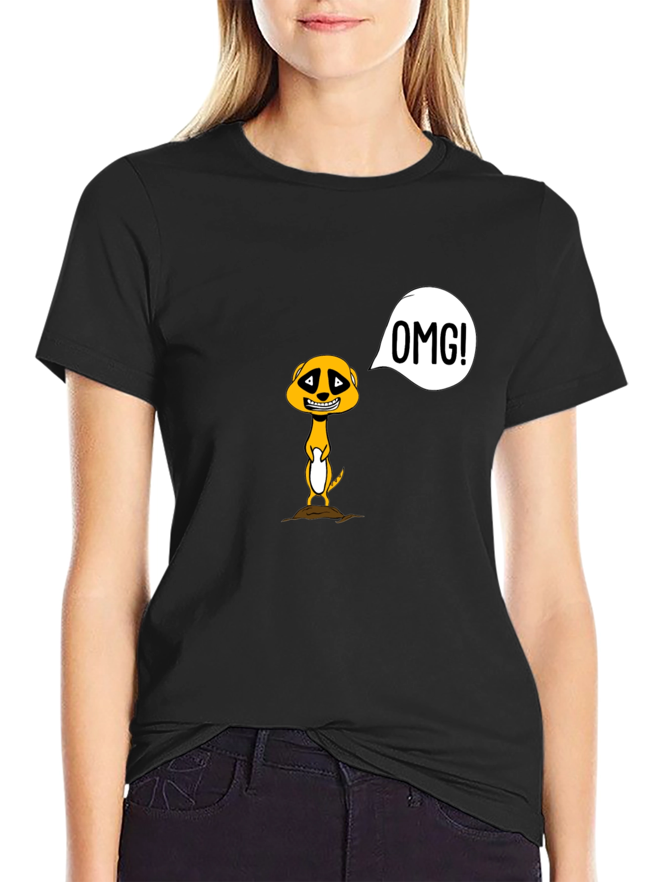 Funny Meerkat OMG! Graphic Tee - Black