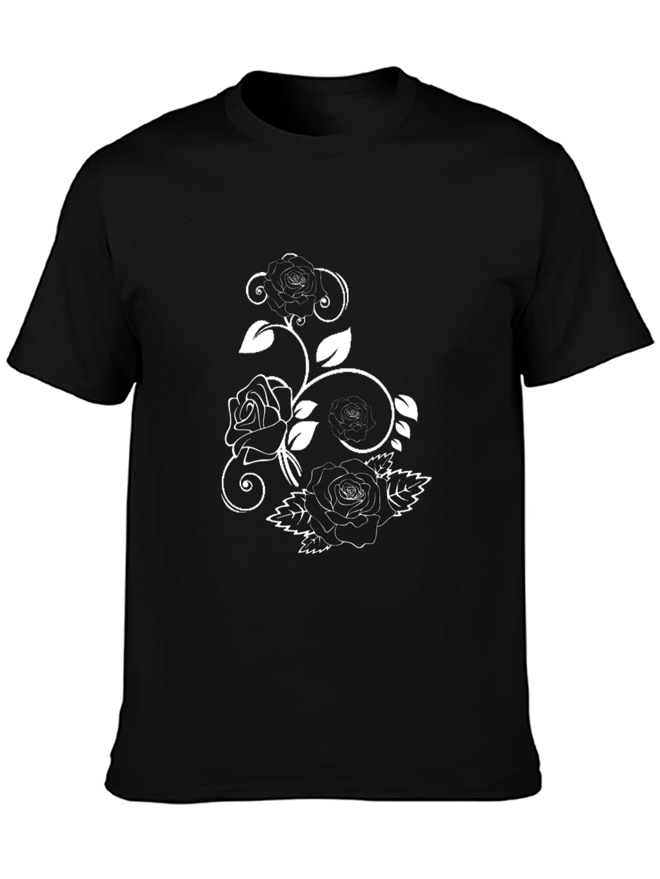 Black T-Shirt with Rose Design