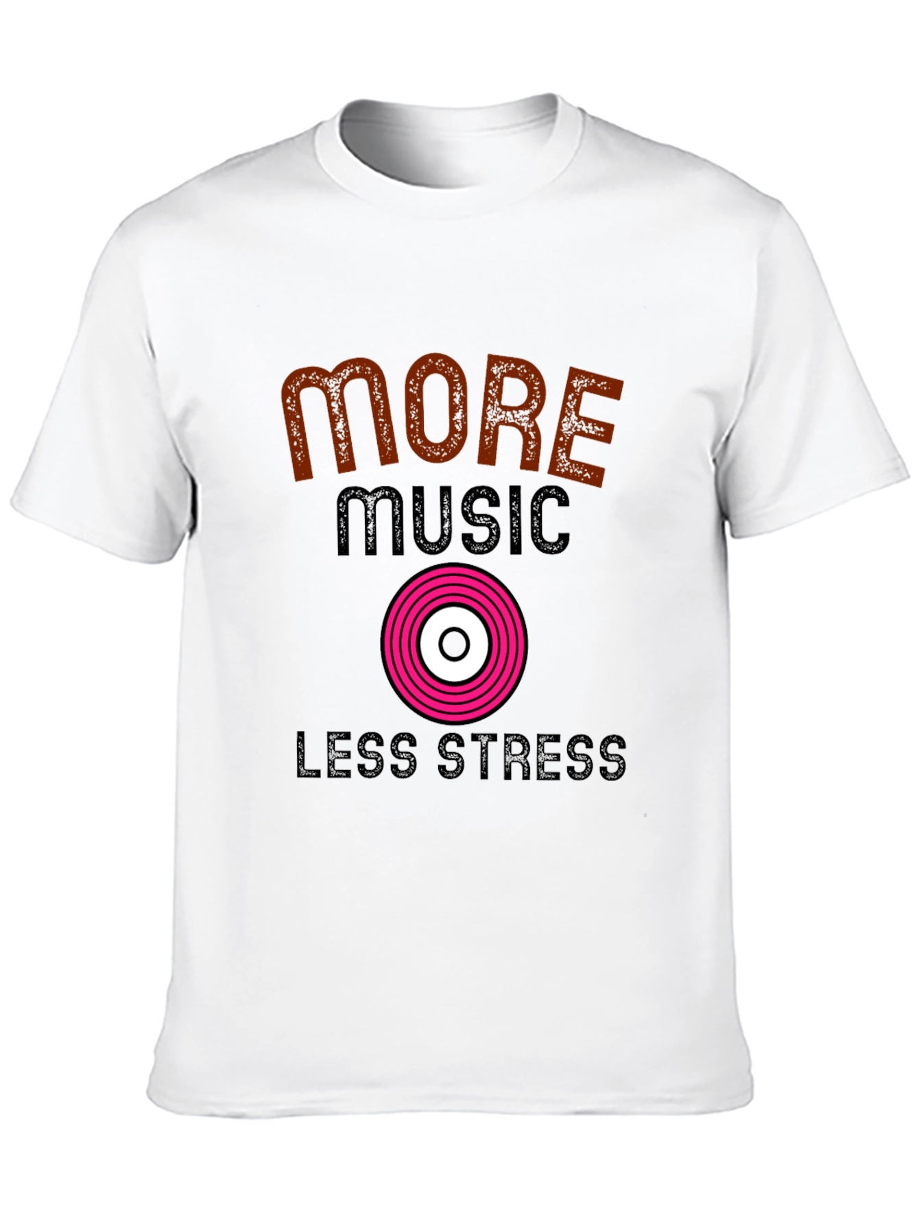 More Music Less Stress Black T-Shirt