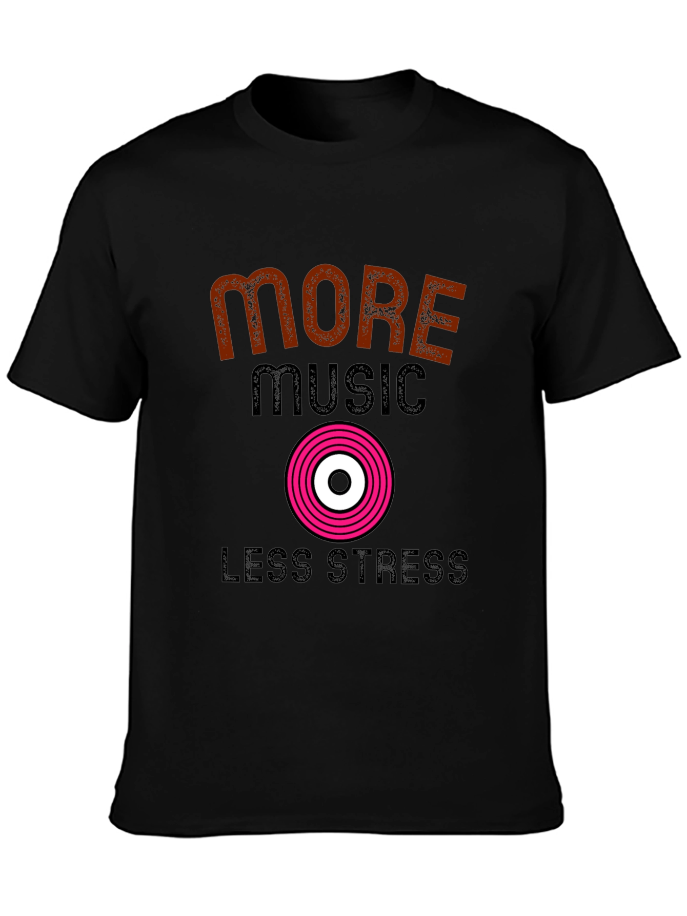 More Music Less Stress Black T-Shirt