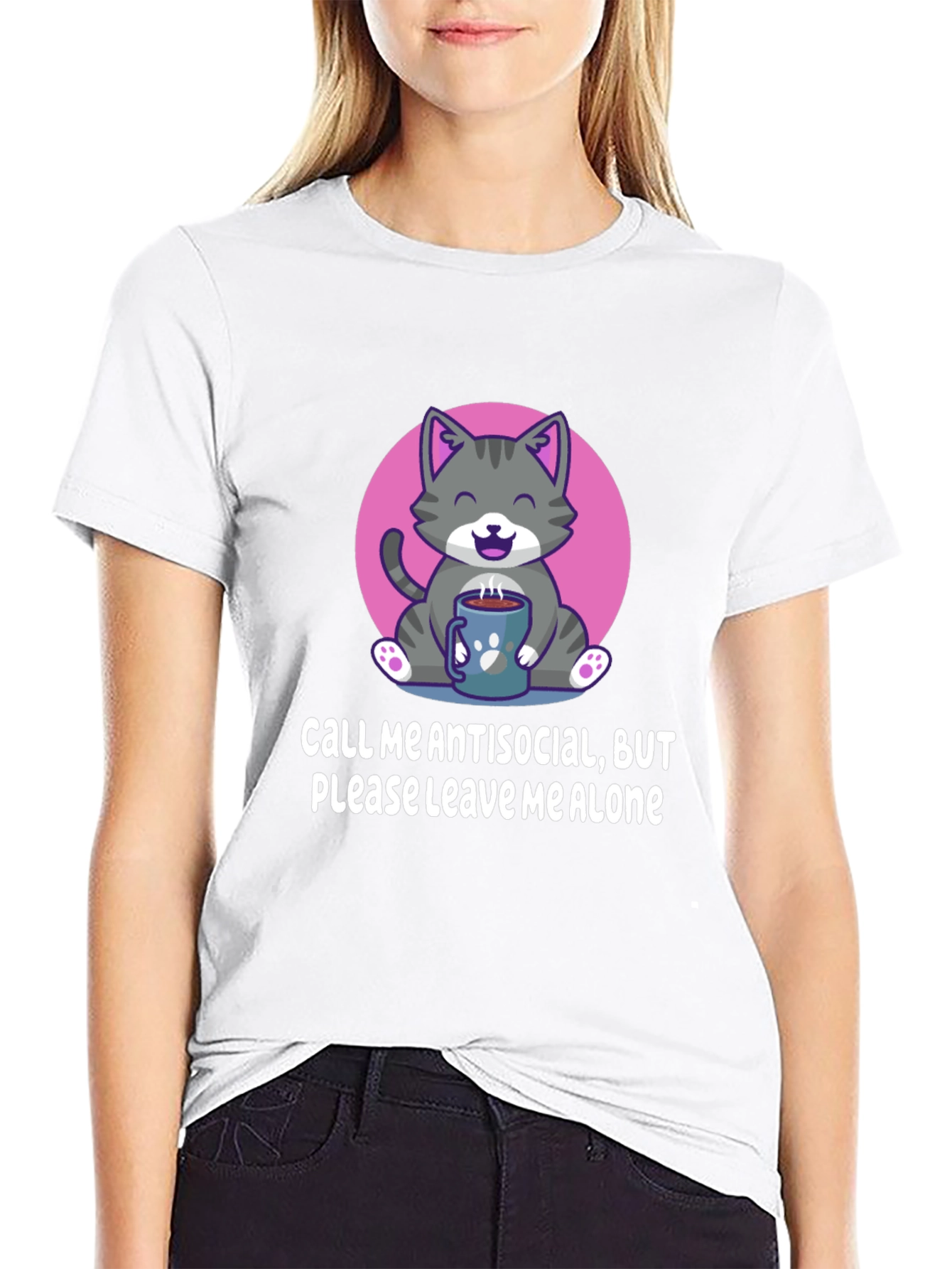 Antisocial Cat T-Shirt Please Leave Me Alone Coffee Lover