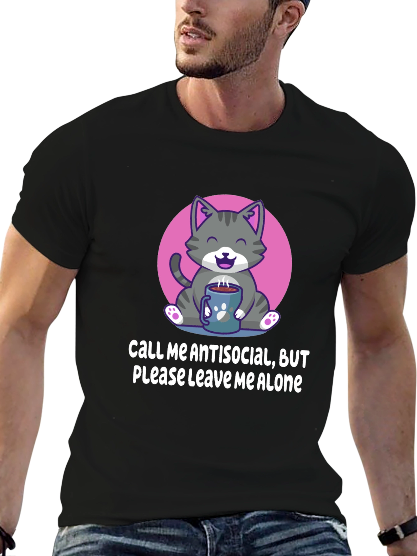 Antisocial Cat T-Shirt Please Leave Me Alone Coffee Lover