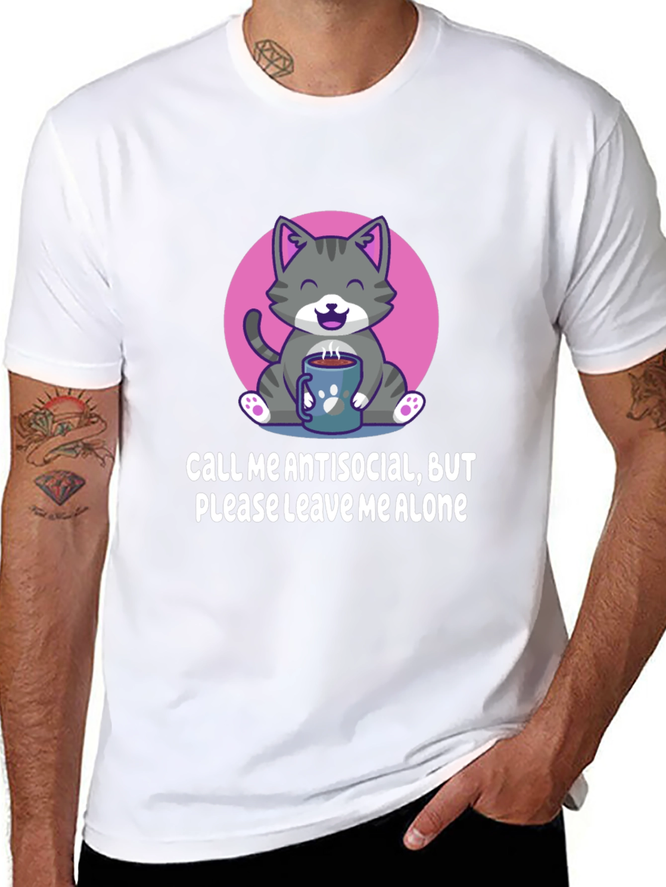 Antisocial Cat T-Shirt Please Leave Me Alone Coffee Lover