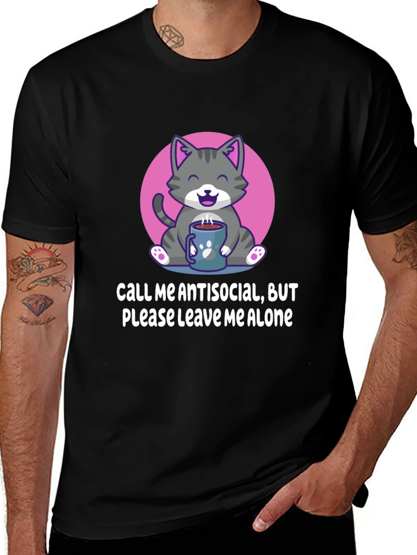 Antisocial Cat T-Shirt Please Leave Me Alone Coffee Lover