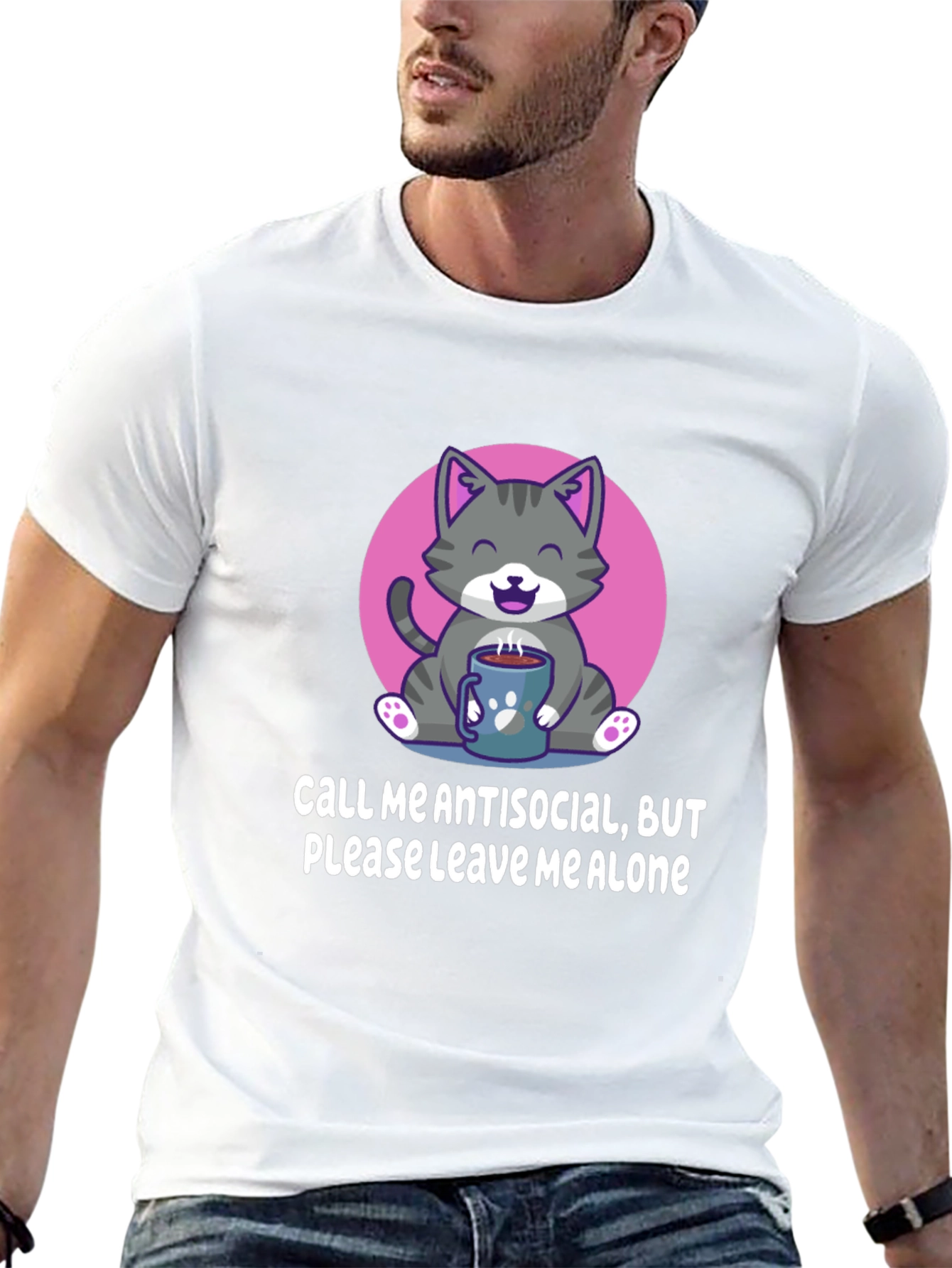 Antisocial Cat T-Shirt Please Leave Me Alone Coffee Lover