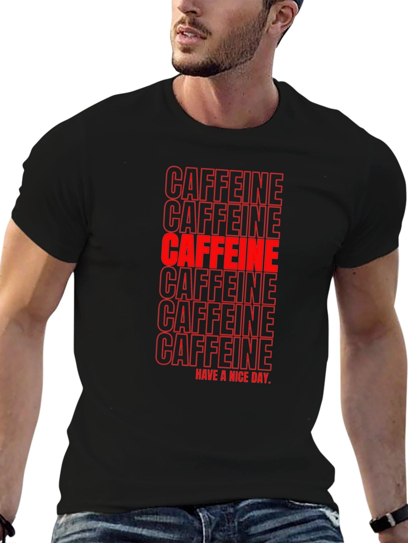 Caffeine T-Shirt - Black with Red Lettering