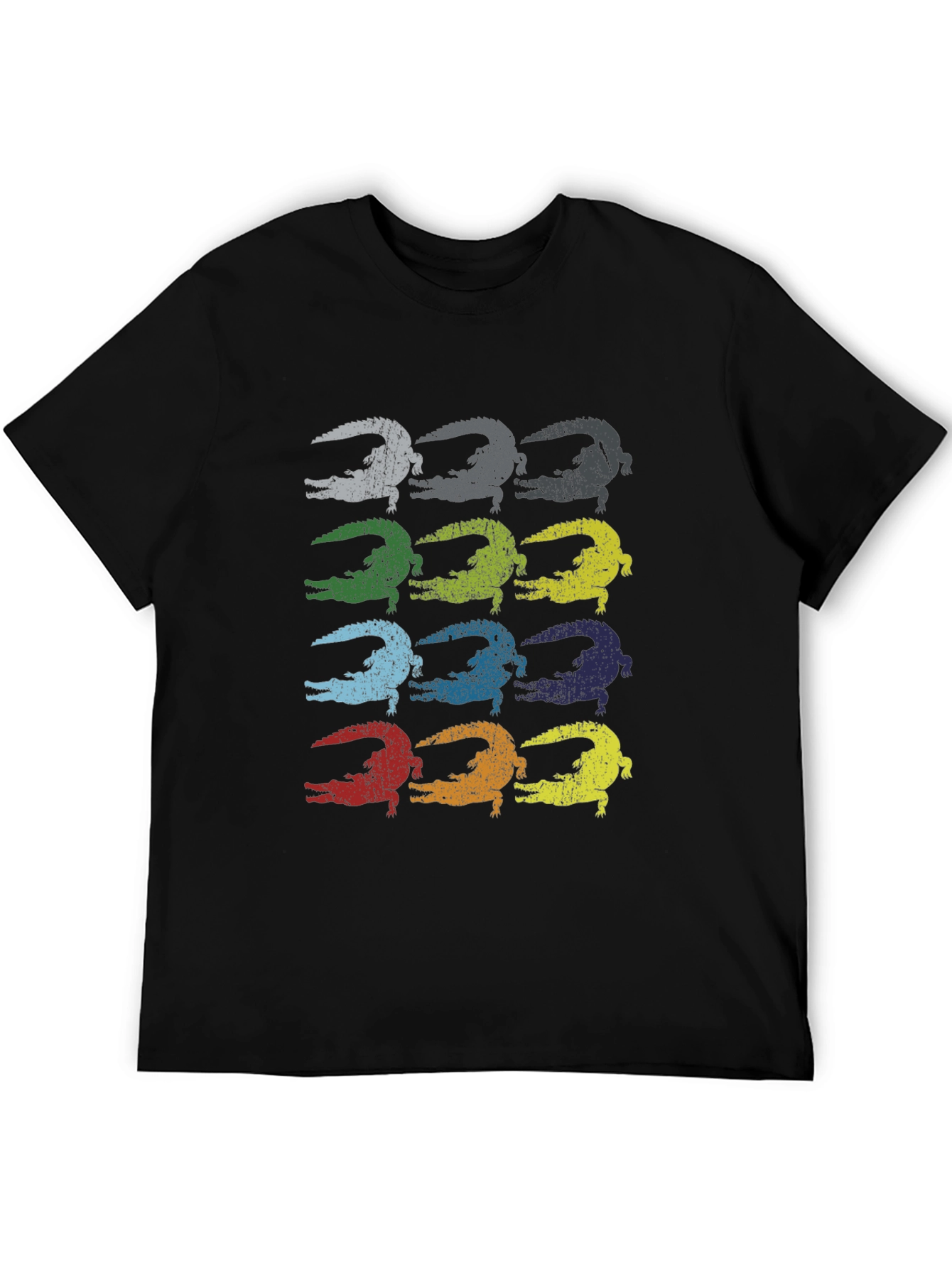 Retro Alligator Print Black T-Shirt