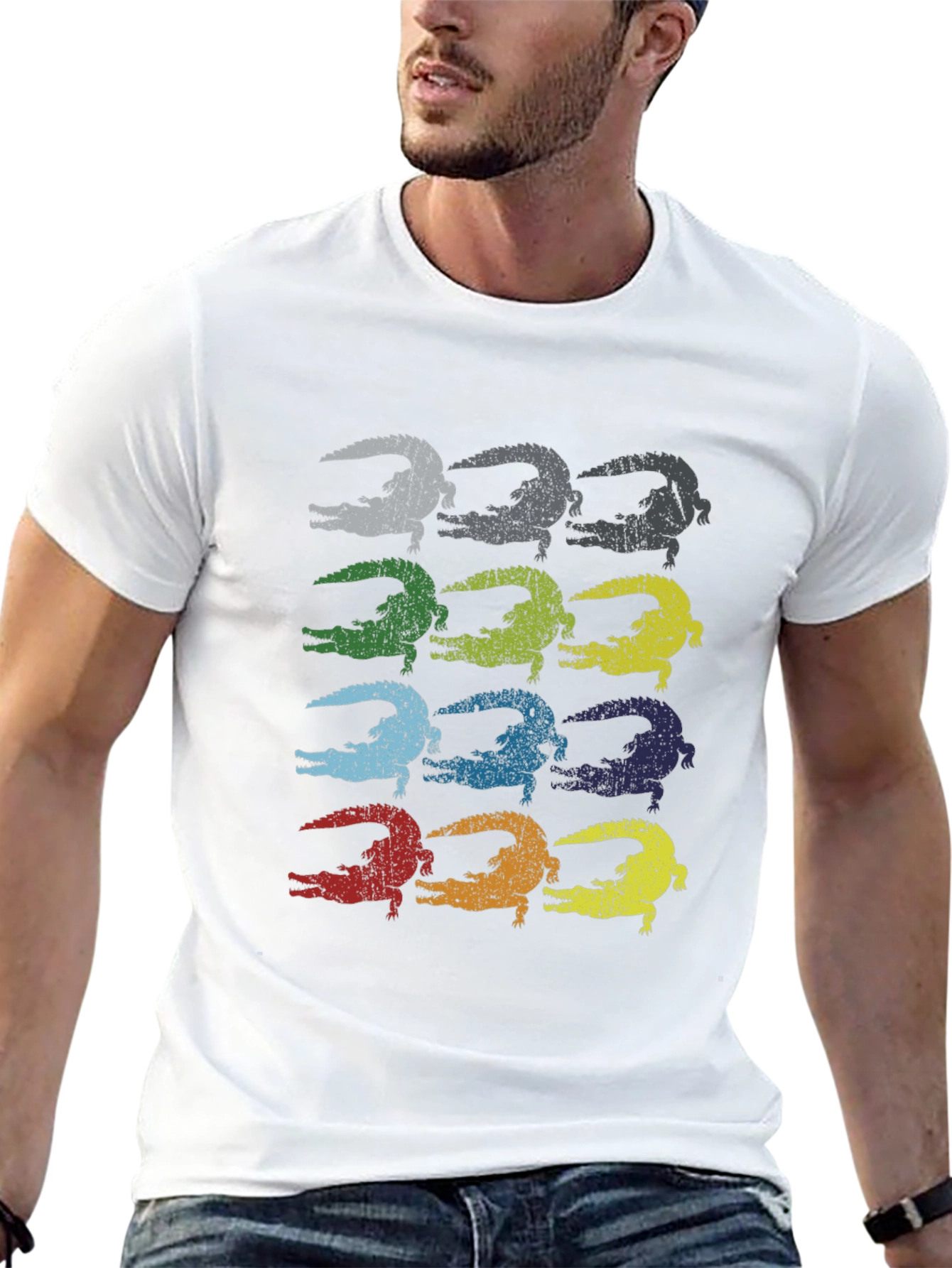 Retro Alligator Print Black T-Shirt