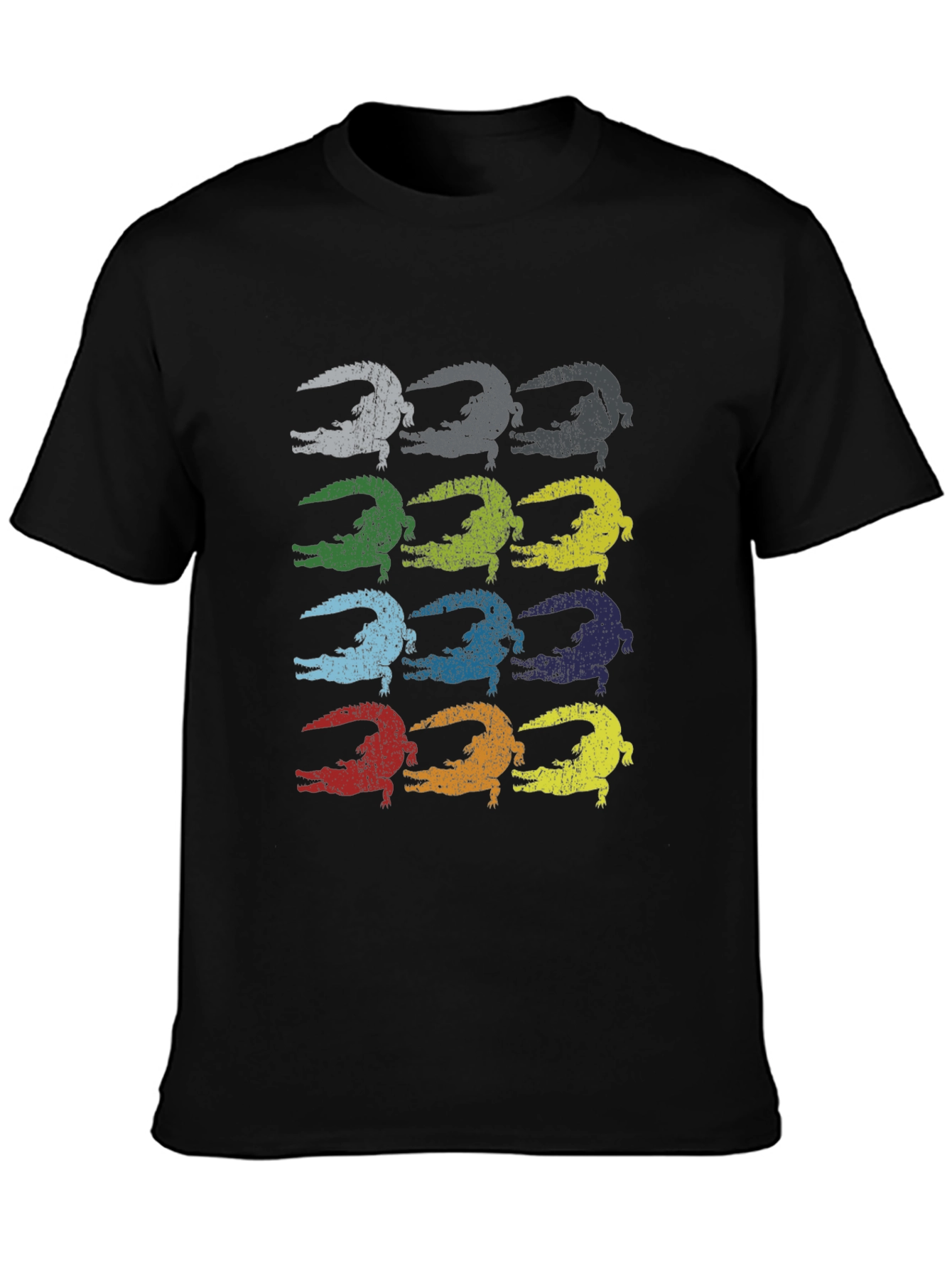 Retro Alligator Print Black T-Shirt