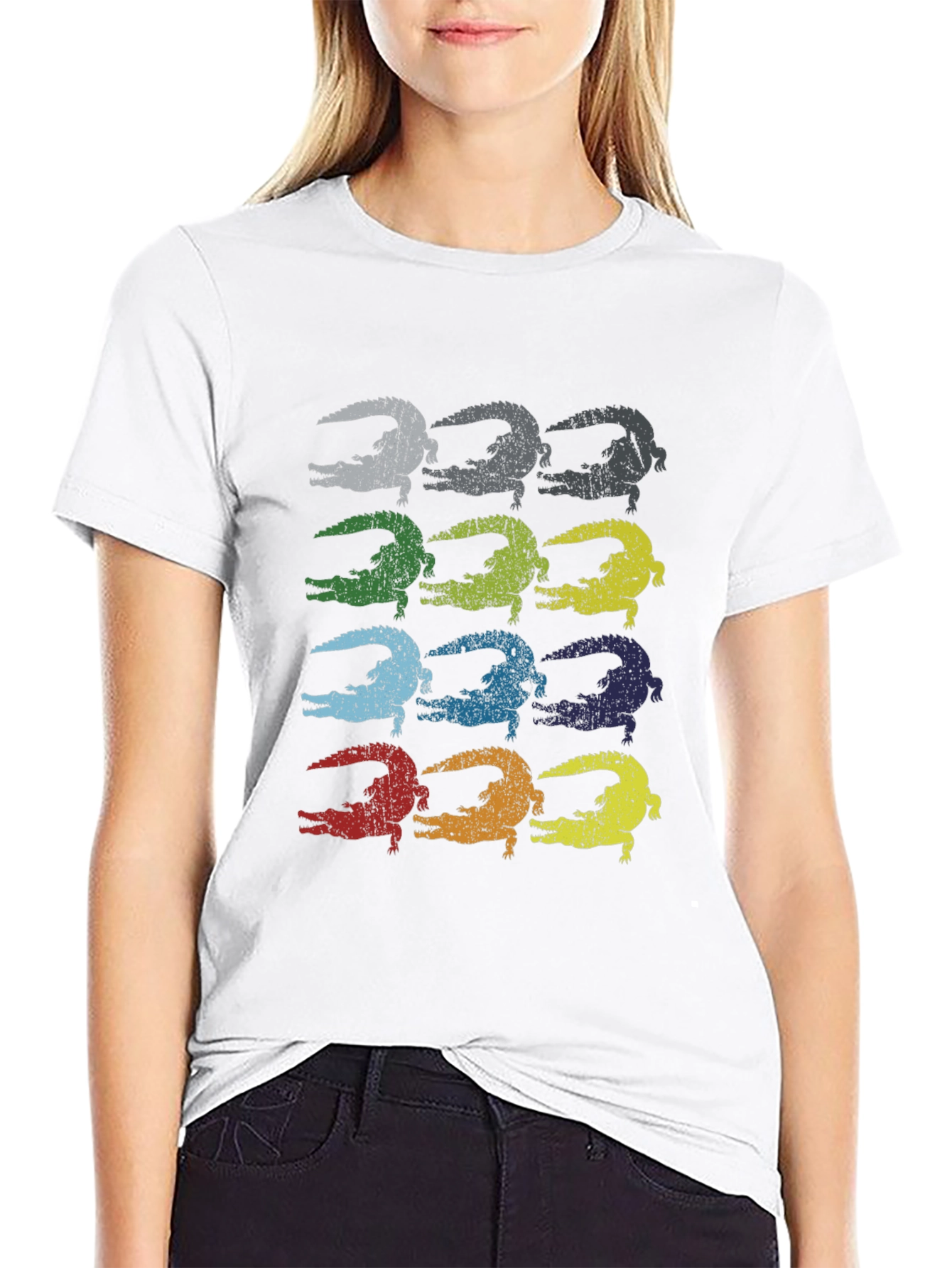 Retro Alligator Print Black T-Shirt