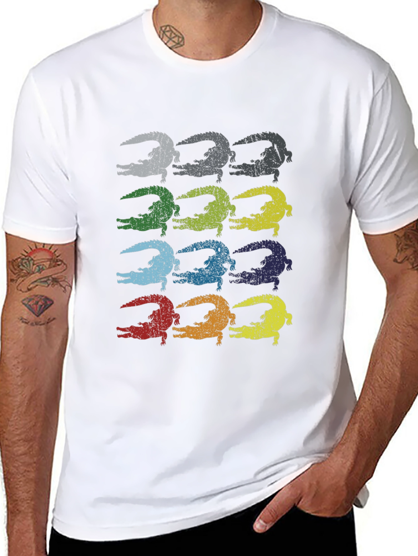 Retro Alligator Print Black T-Shirt