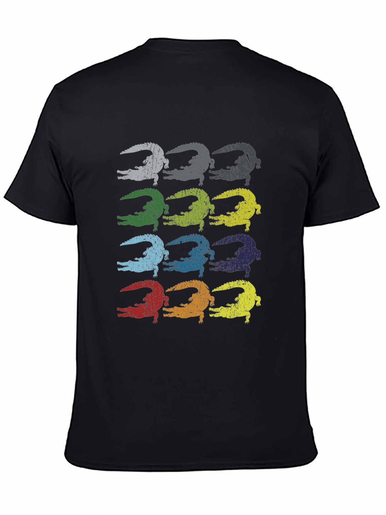 Retro Alligator Print Black T-Shirt
