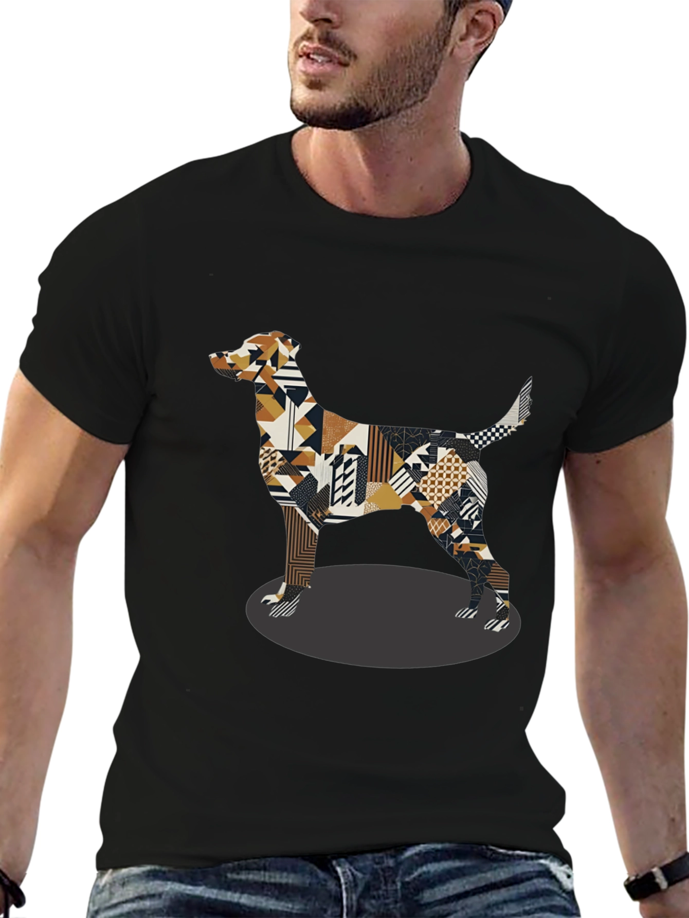 Geometric Dog Graphic Tee - Black