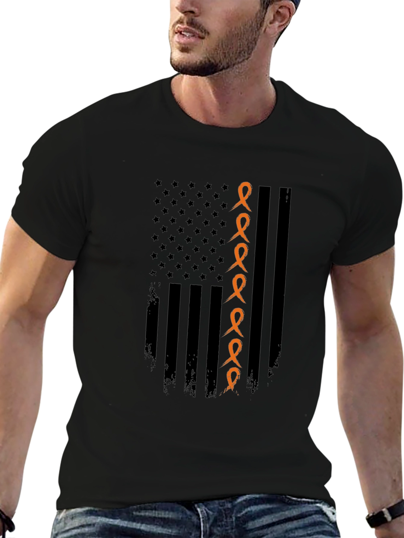 Orange Ribbon American Flag Graphic Tee
