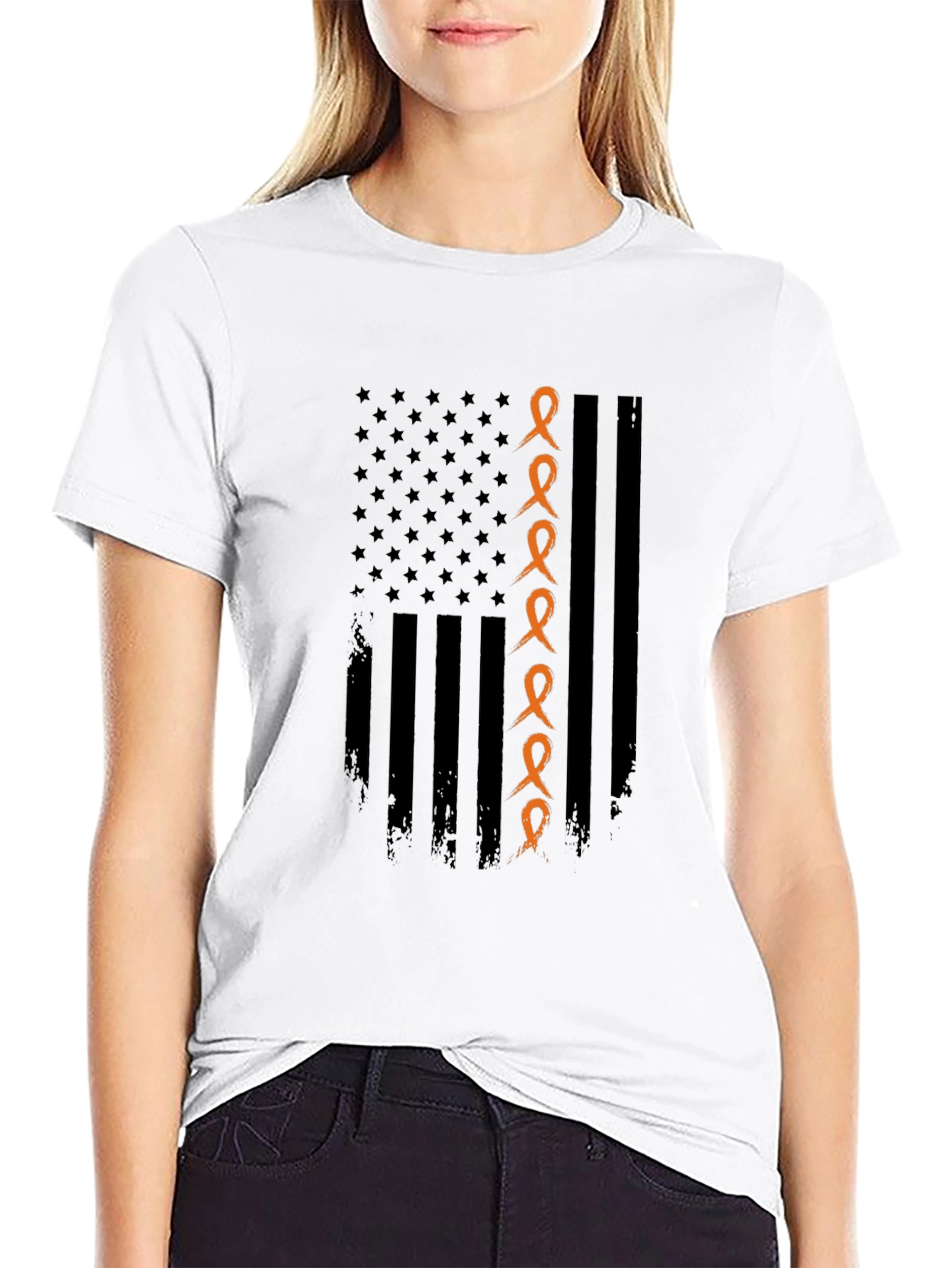 Orange Ribbon American Flag Graphic Tee