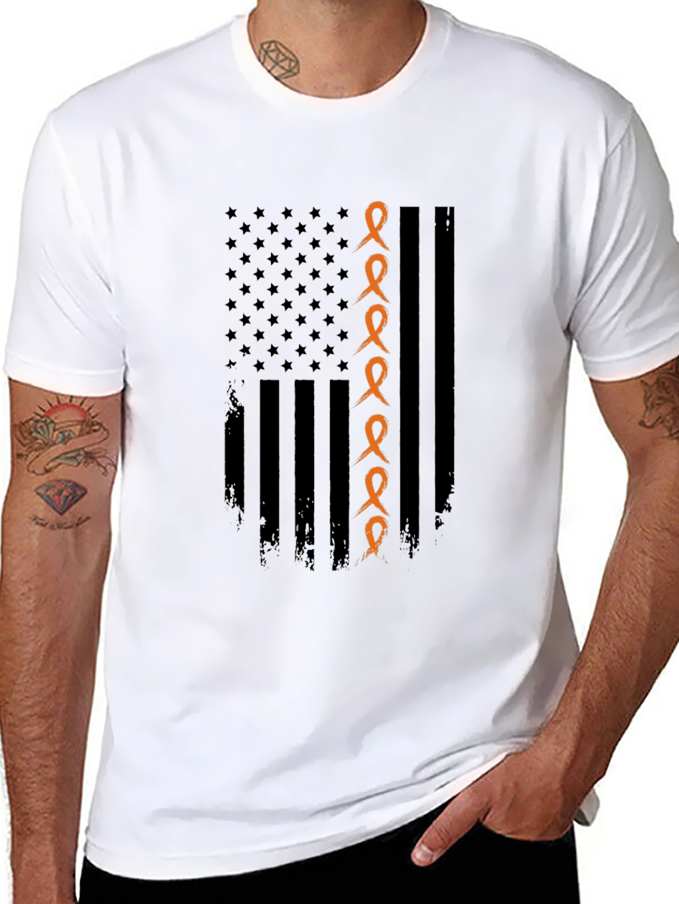 Orange Ribbon American Flag Graphic Tee