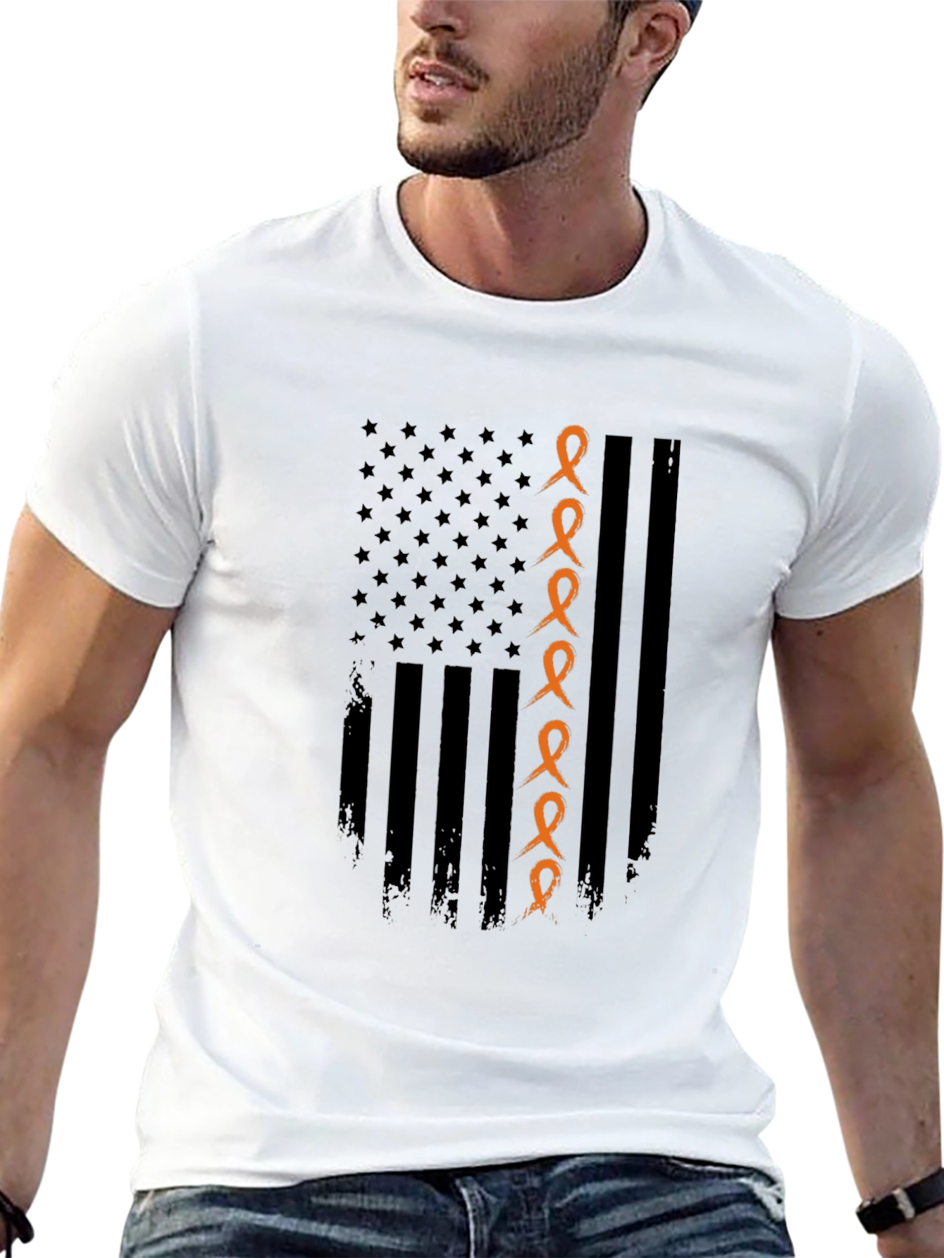 Orange Ribbon American Flag Graphic Tee