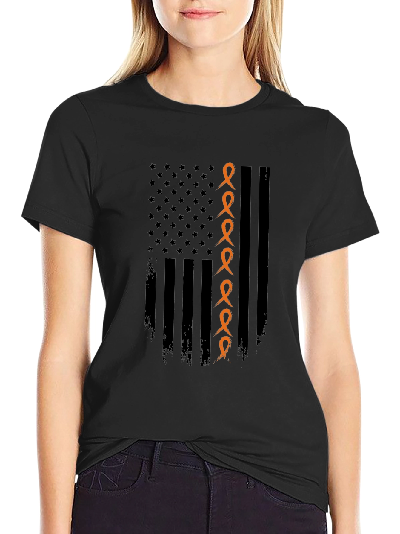 Orange Ribbon American Flag Graphic Tee