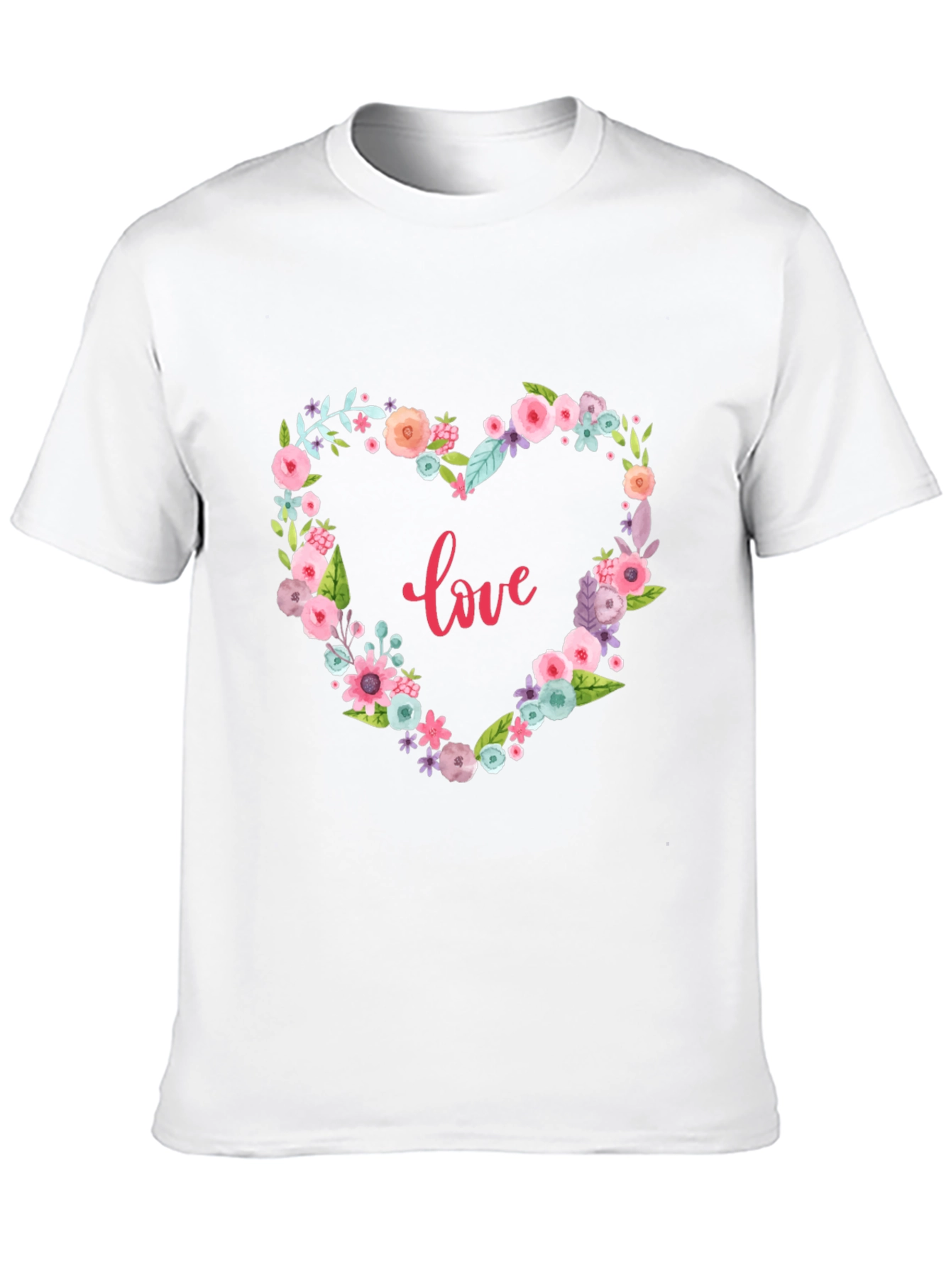 Floral Heart Love Graphic Black T-Shirt