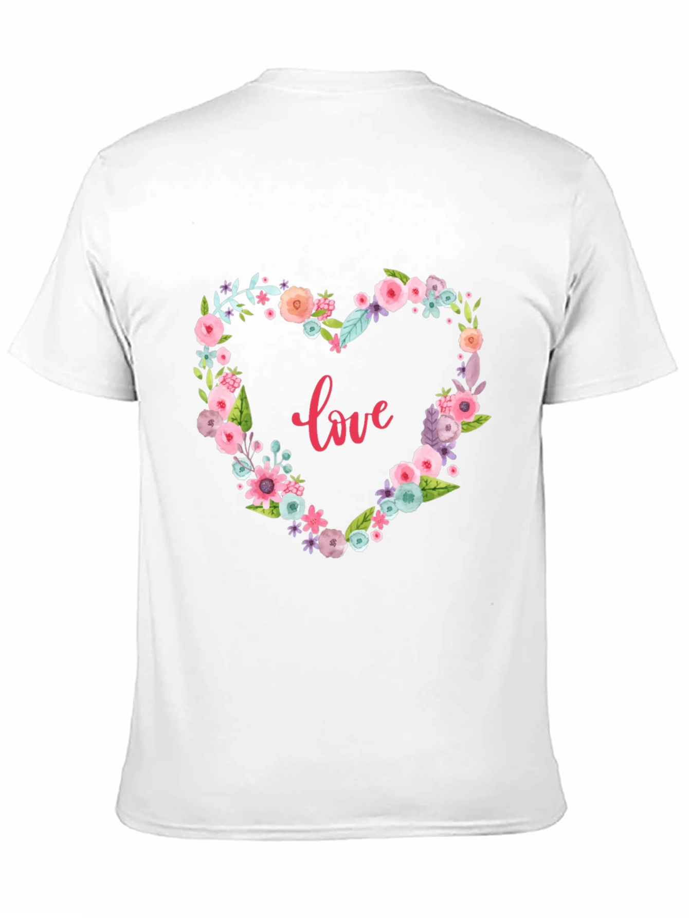 Floral Heart Love Graphic Black T-Shirt