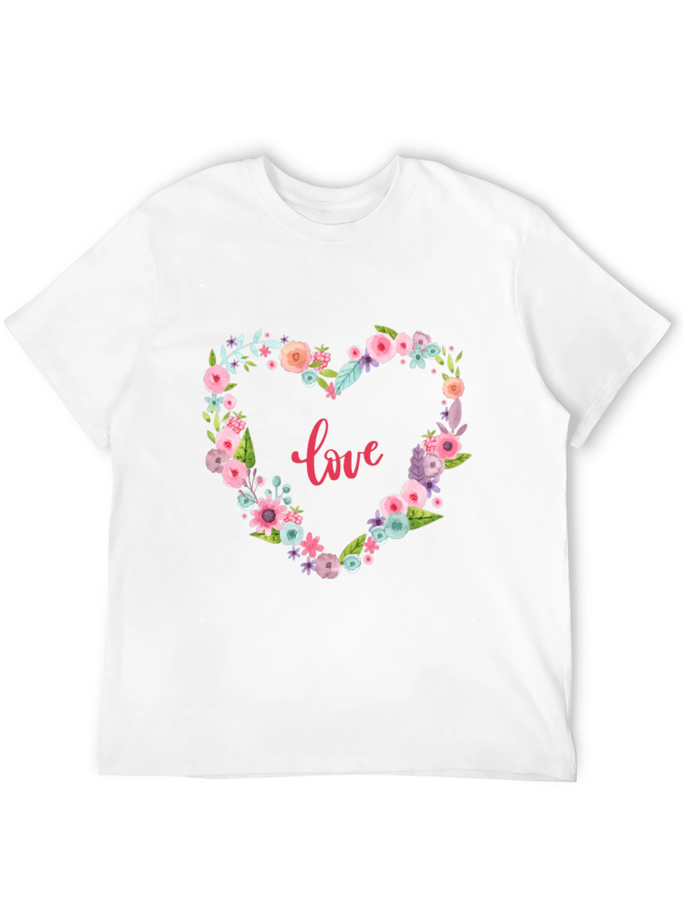 Floral Heart Love Graphic Black T-Shirt