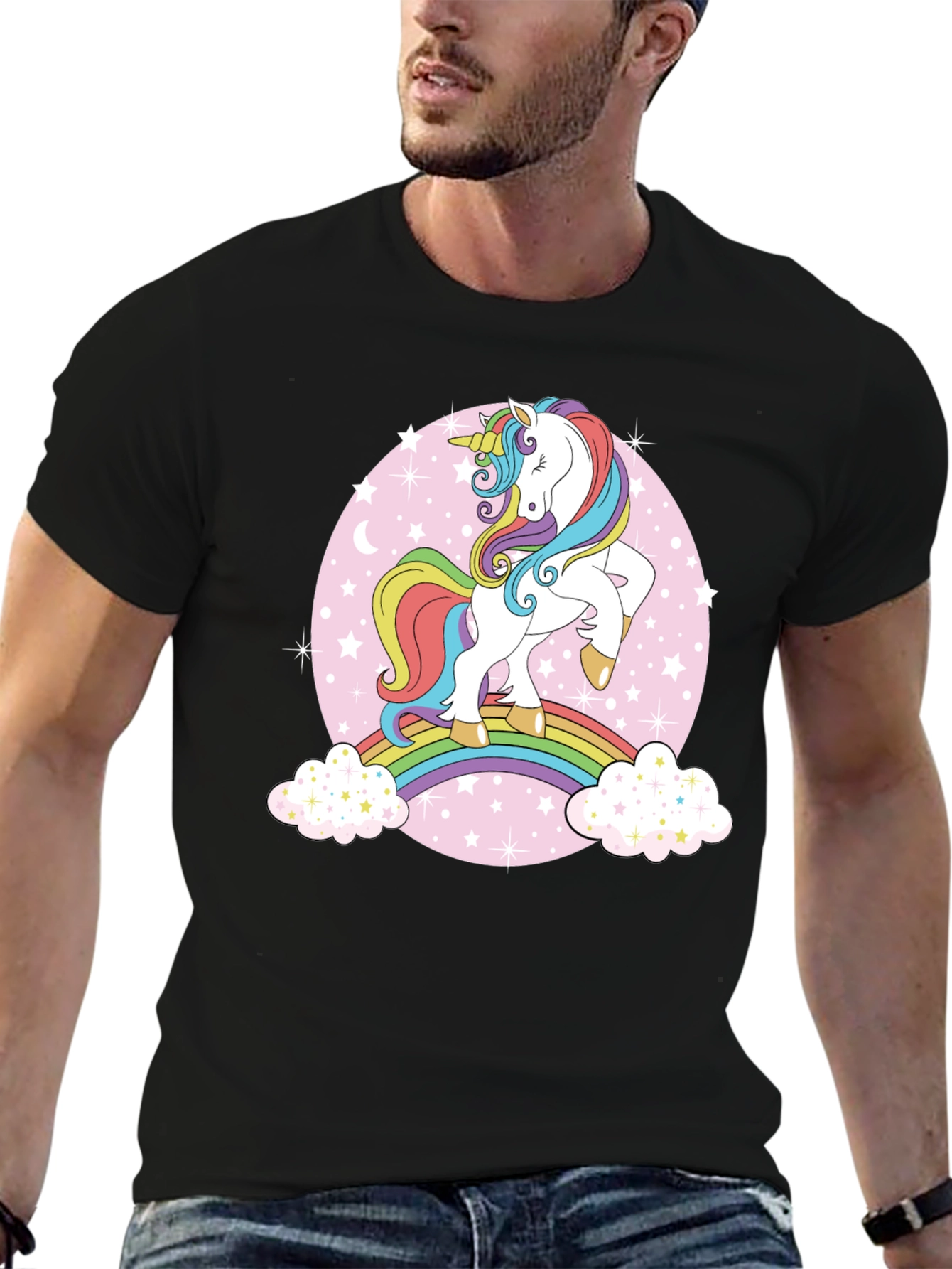 Unicorn Rainbow Graphic Tee - Black