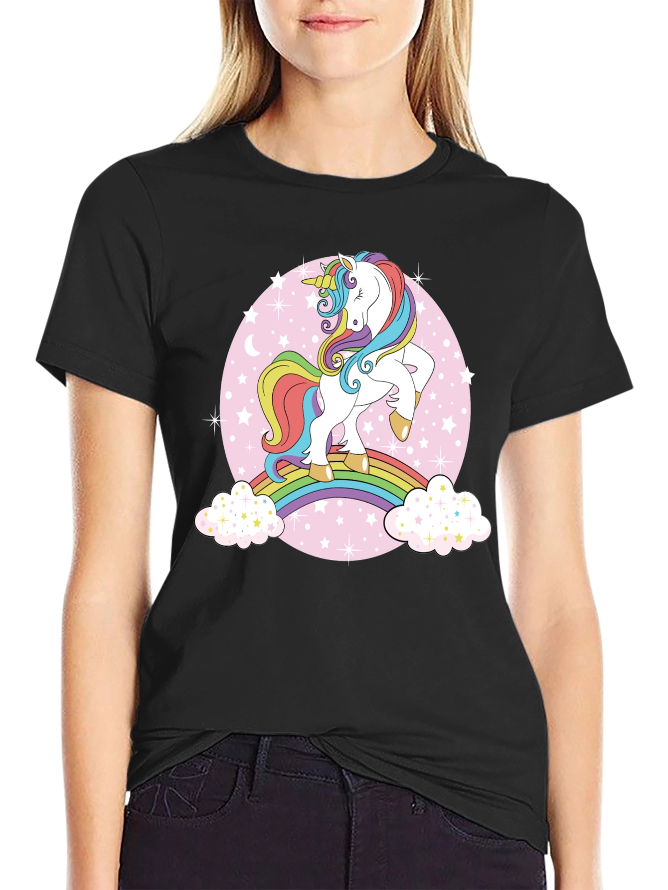 Unicorn Rainbow Graphic Tee - Black