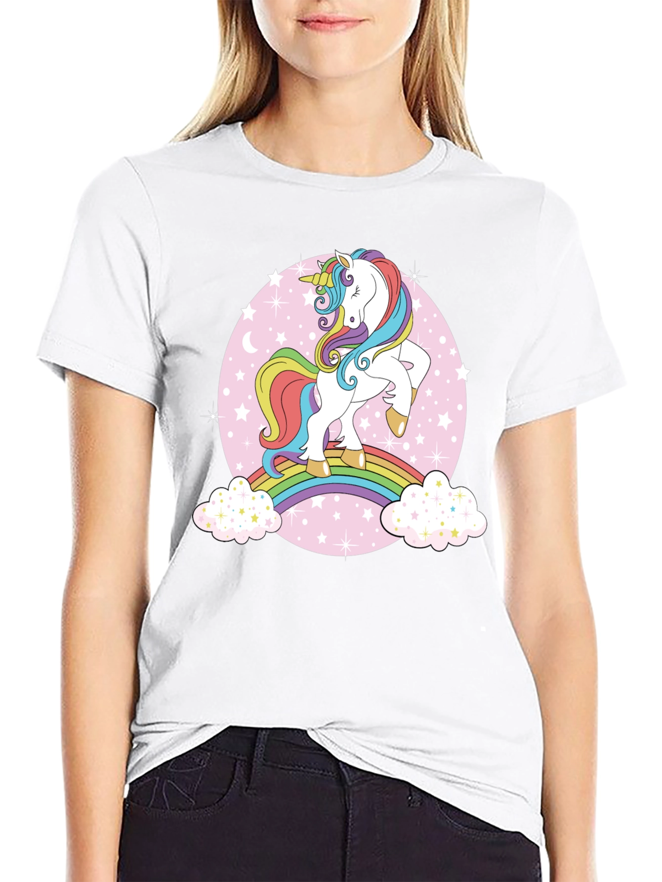 Unicorn Rainbow Graphic Tee - Black