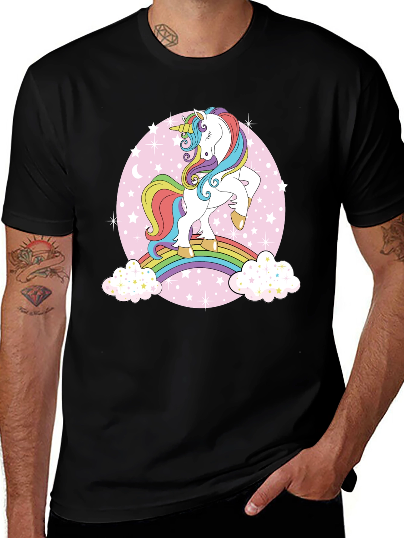 Unicorn Rainbow Graphic Tee - Black