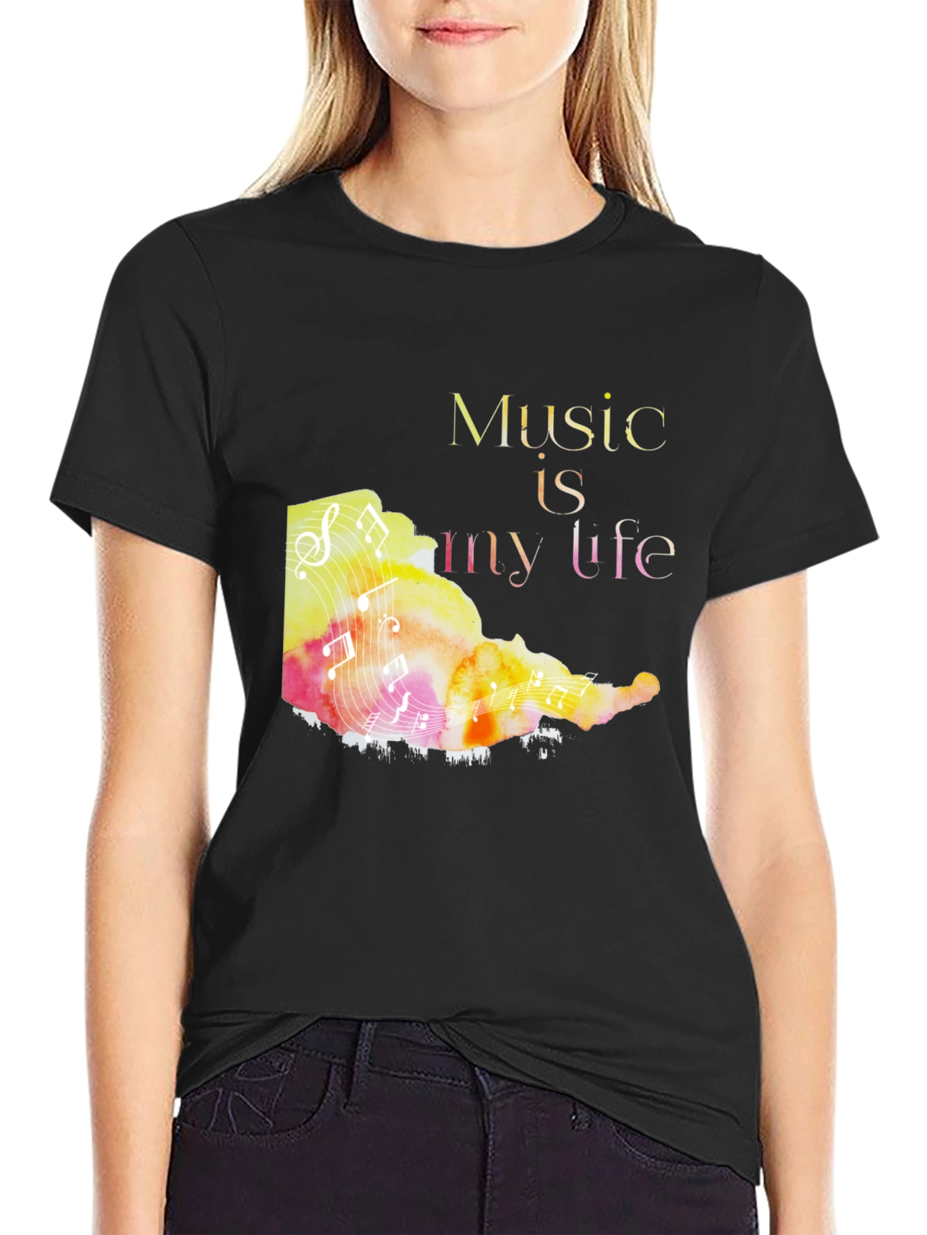 Music is My Life Graphic Tee - Black