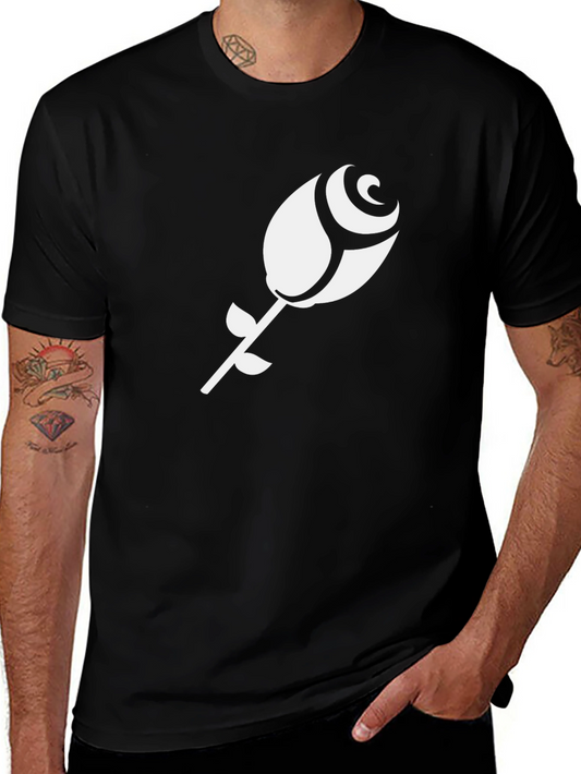 Black T-Shirt with White Rose Design