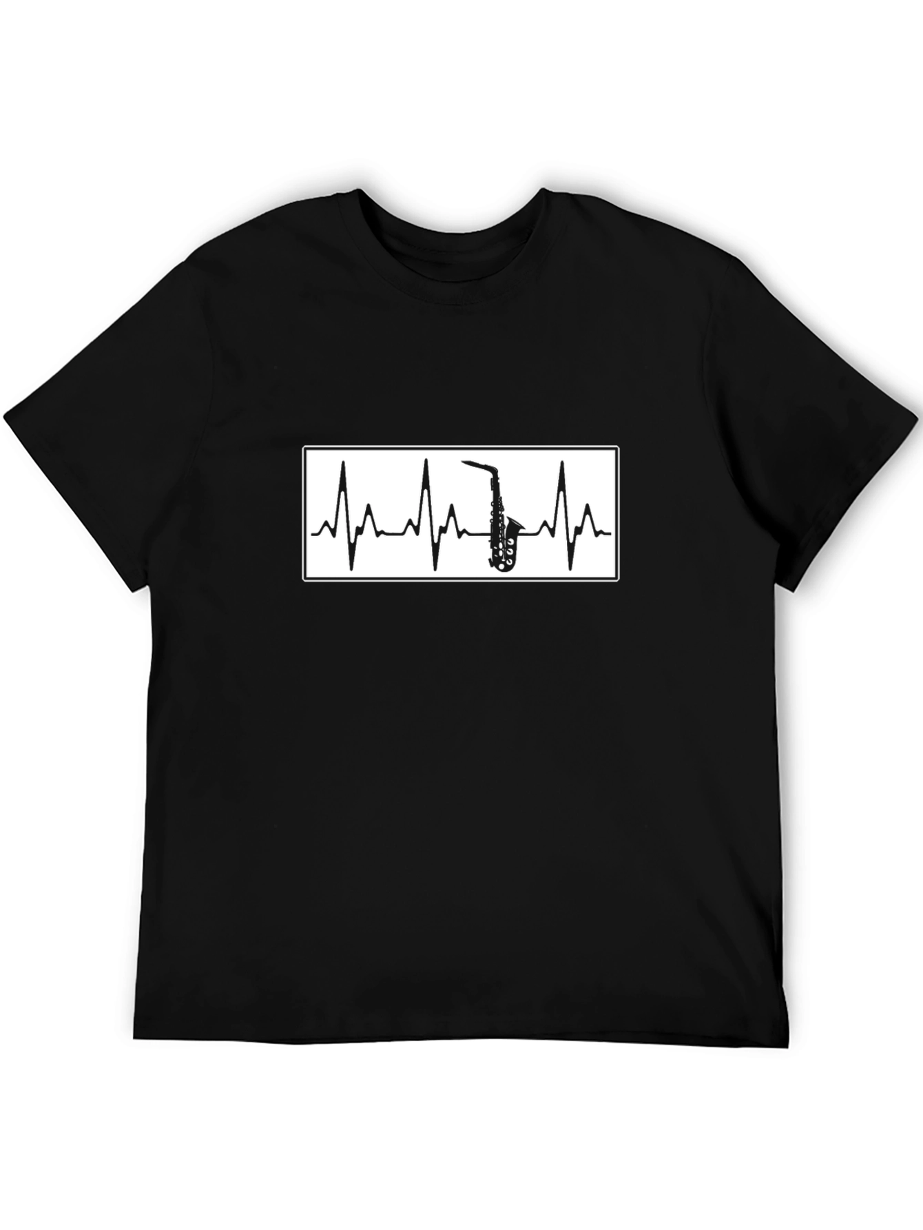 Saxophone Heartbeat Graphic T-Shirt - Black