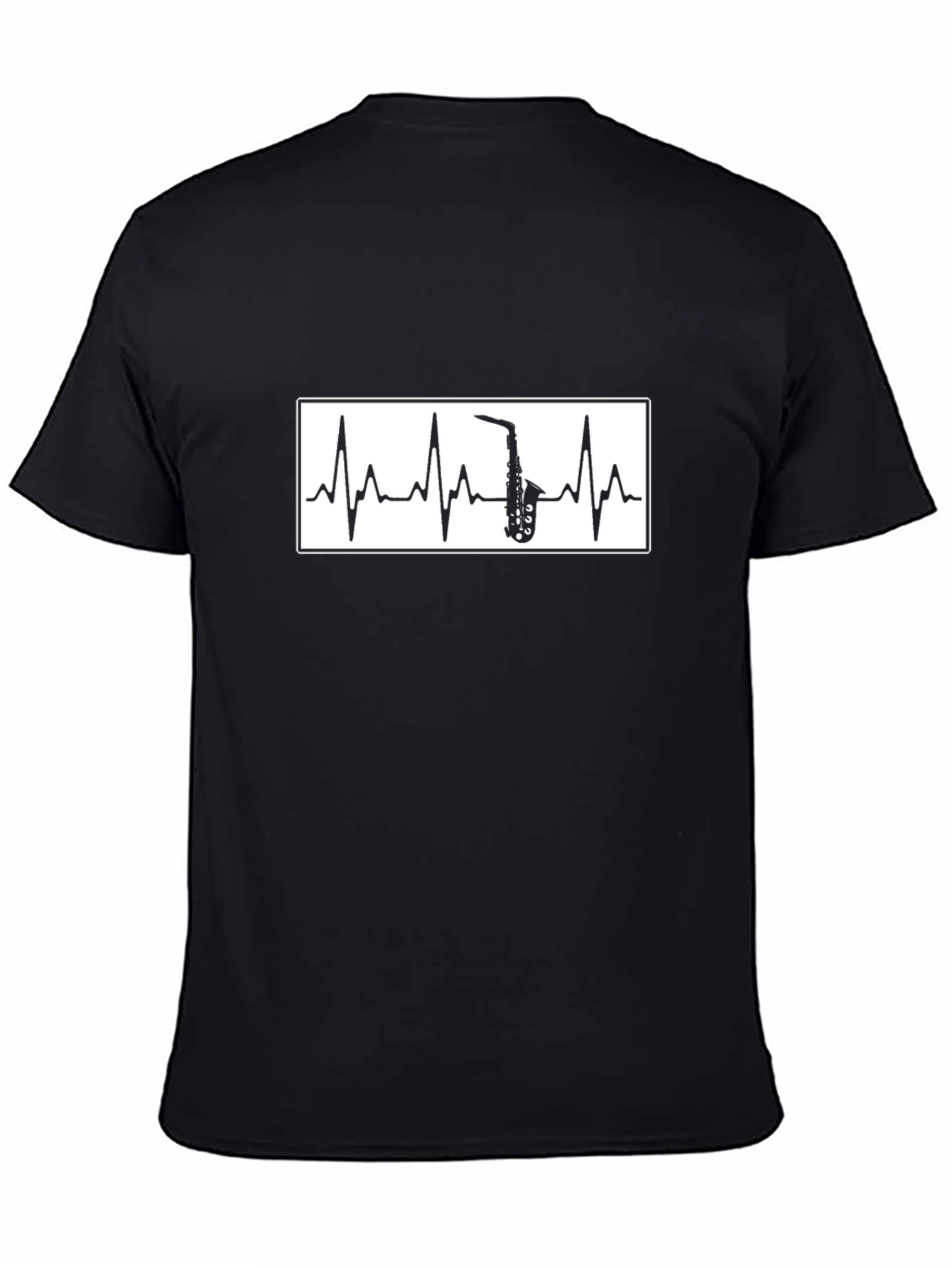 Saxophone Heartbeat Graphic T-Shirt - Black