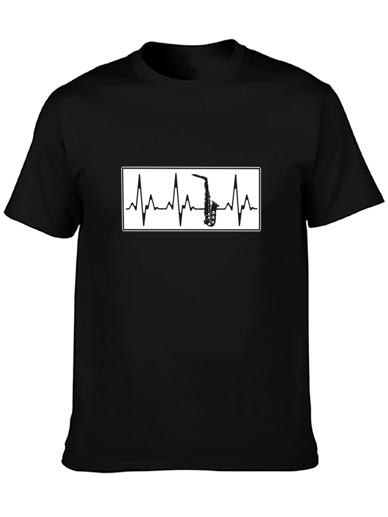 Saxophone Heartbeat Graphic T-Shirt - Black