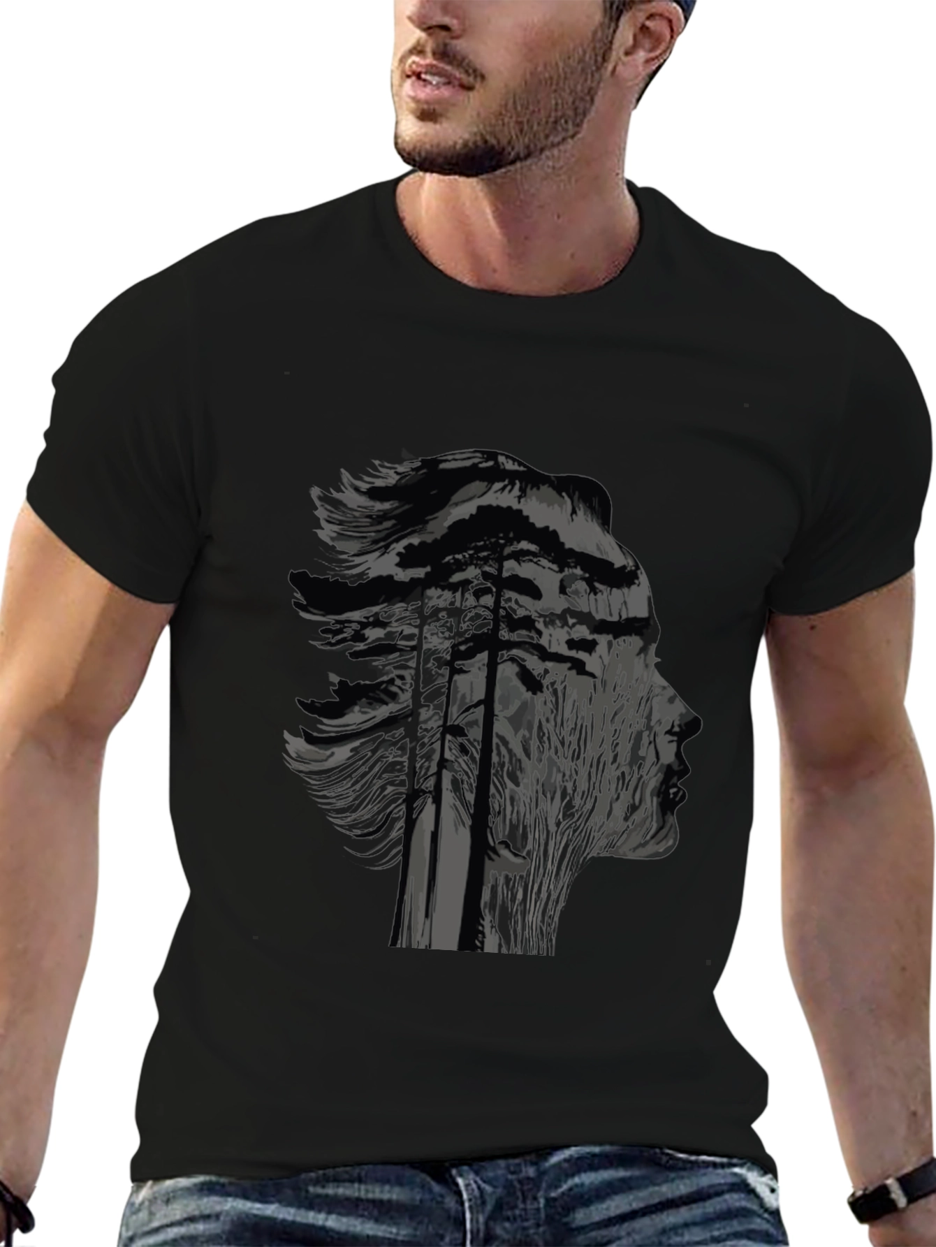 Nature Silhouette Graphic Black T-Shirt