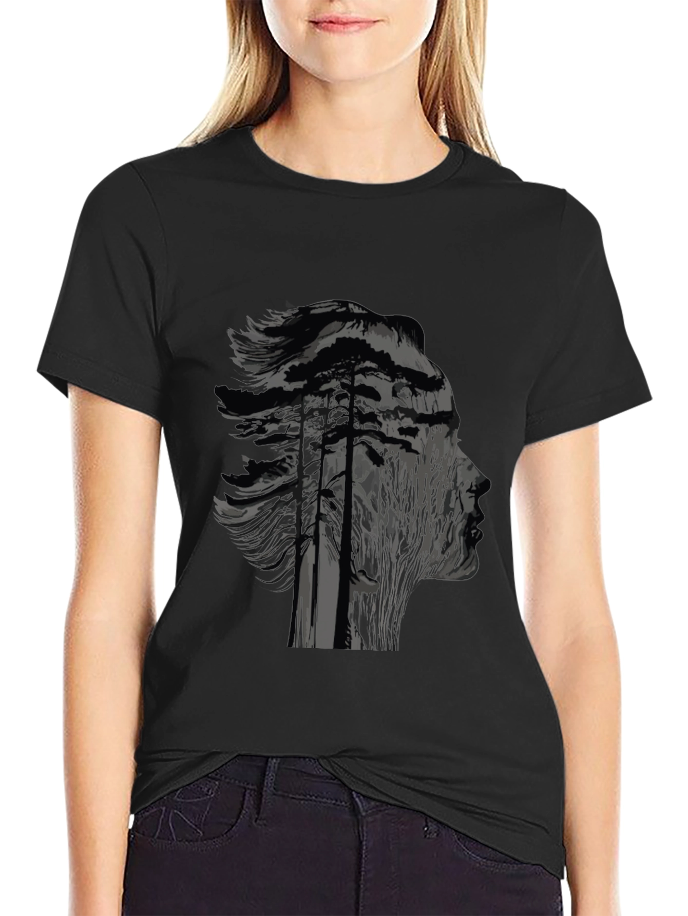Nature Silhouette Graphic Black T-Shirt