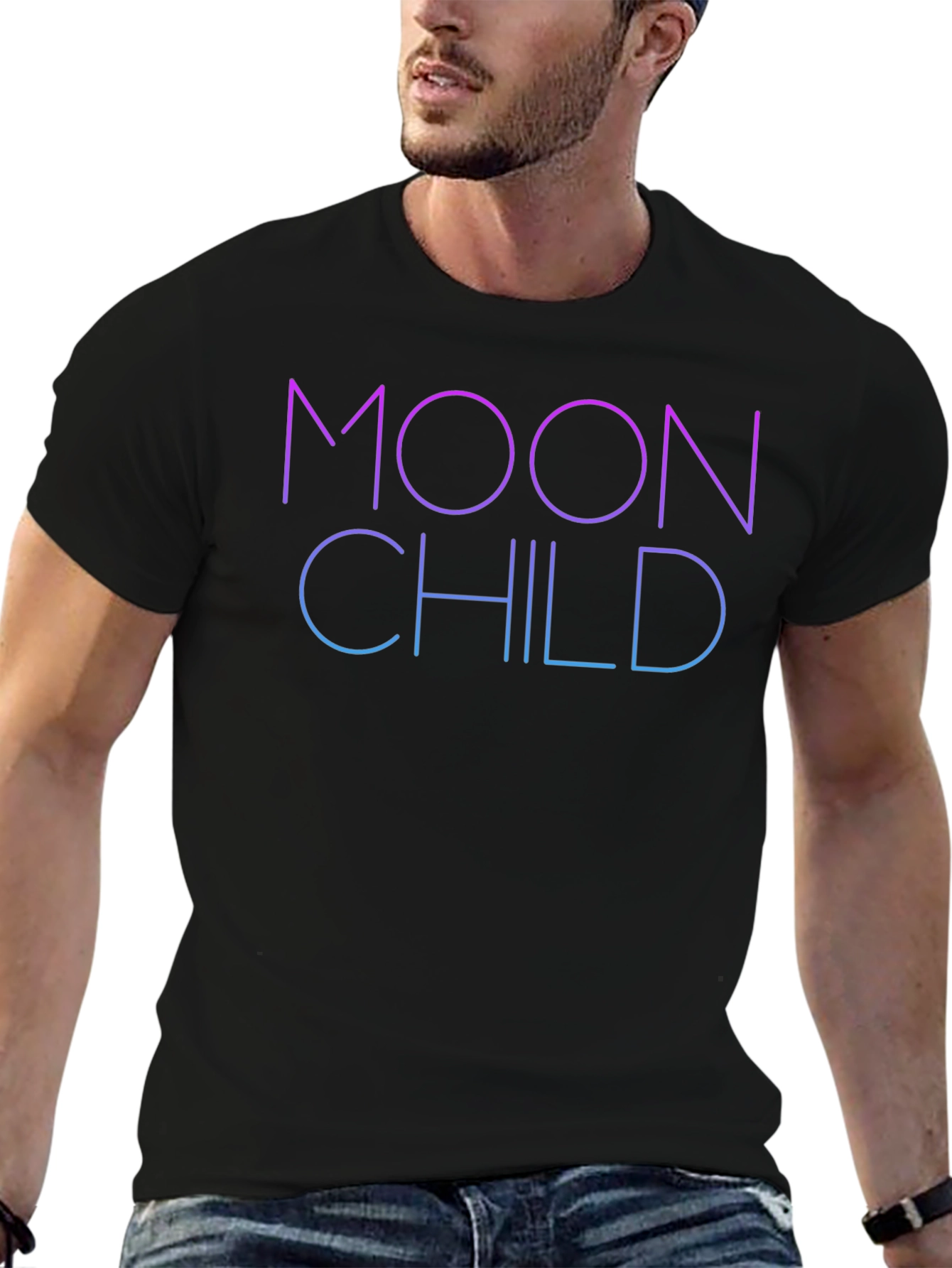 Moon Child Graphic T-Shirt - Black Crew Neck Tee