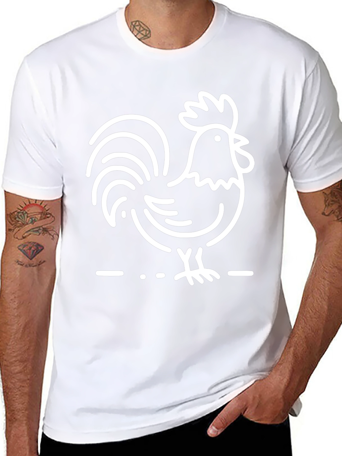 Black T-Shirt with White Rooster Graphic