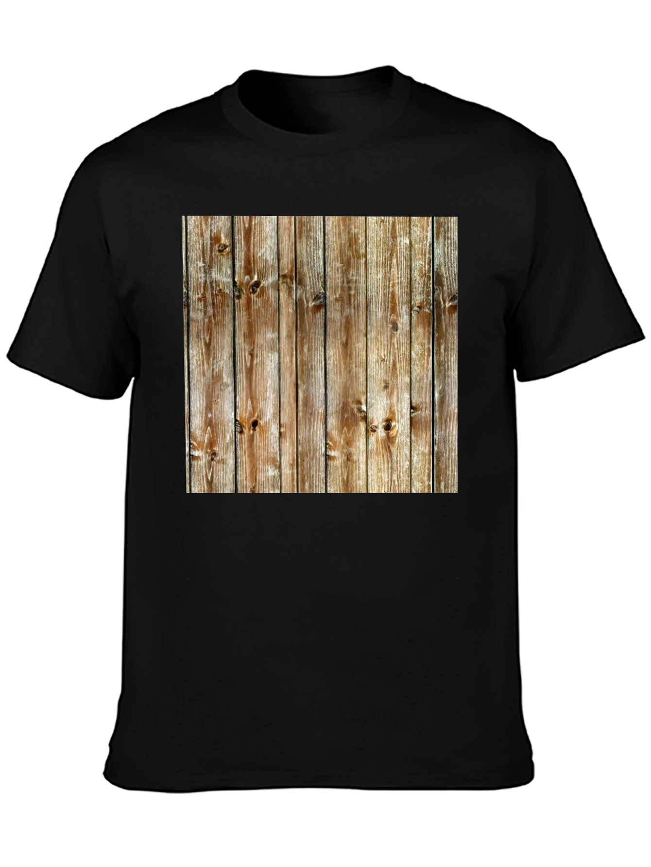 Rustic Wood Grain Print Black T-Shirt