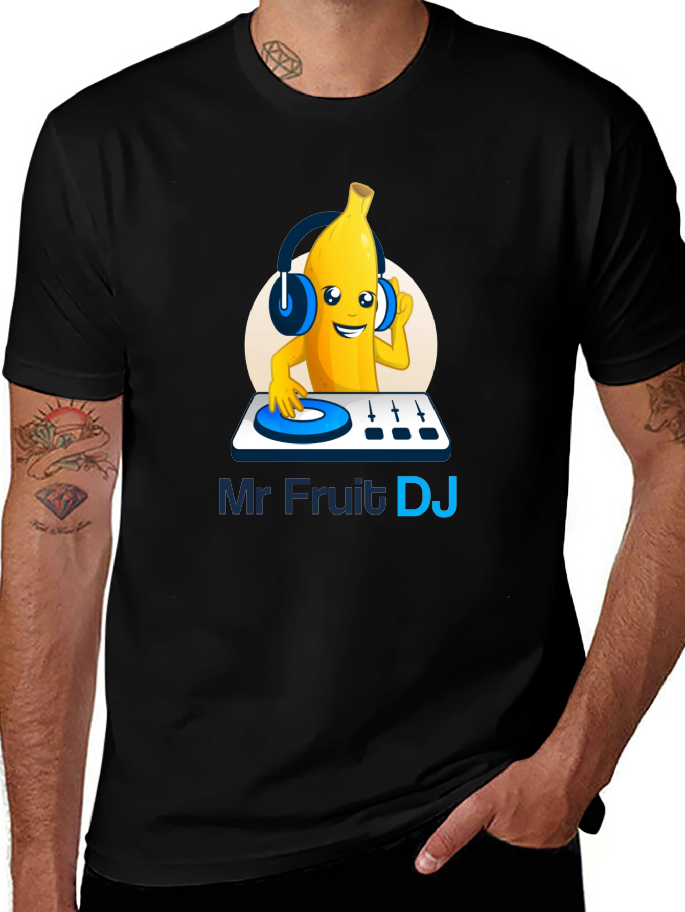 Mr Fruit DJ T-Shirt - Black Cotton Graphic Tee