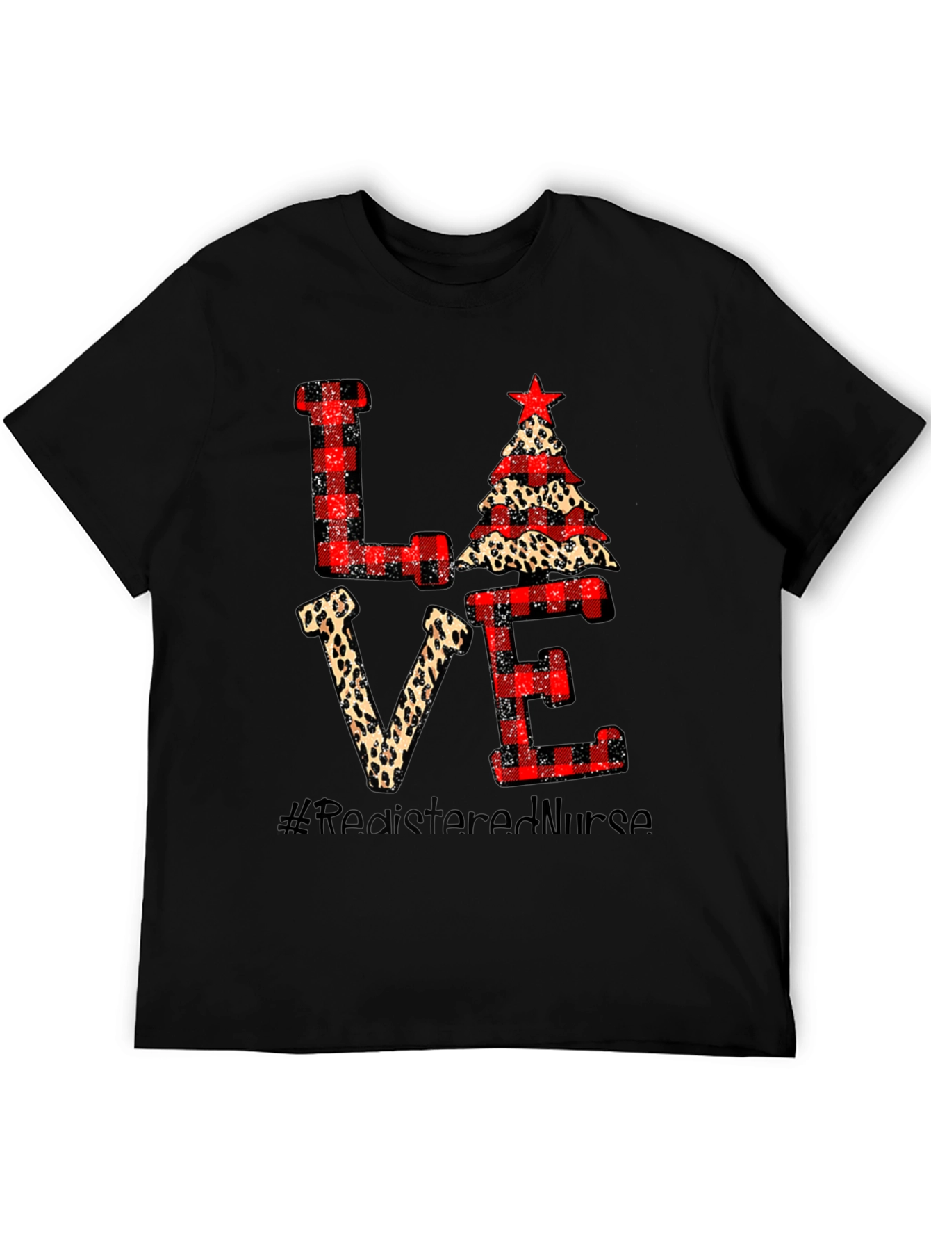 LOVE Registered Nurse Christmas Themed Black T-Shirt