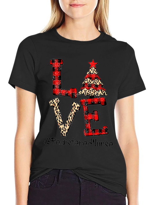 LOVE Registered Nurse Christmas Themed Black T-Shirt