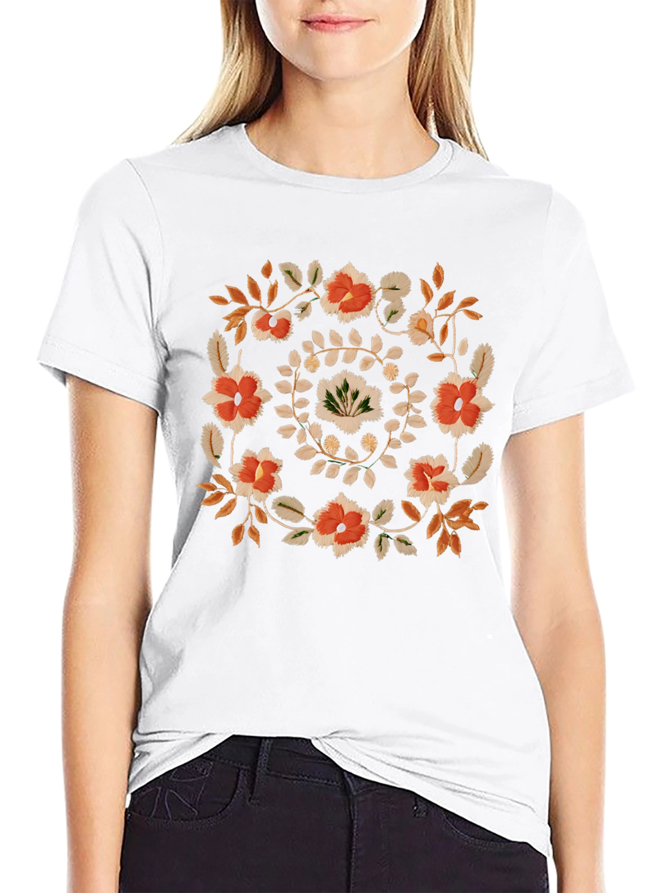 Floral Wreath Graphic Tee - Casual Black T-Shirt