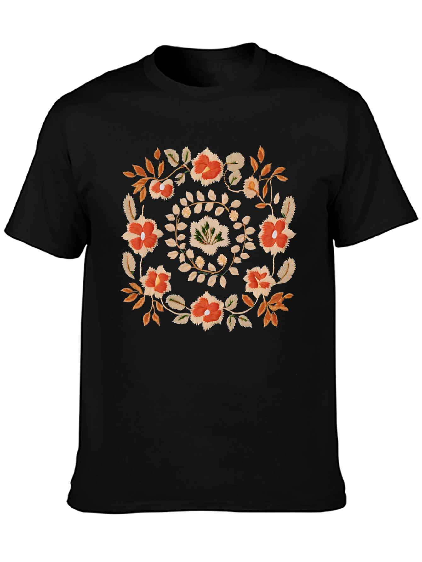 Floral Wreath Graphic Tee - Casual Black T-Shirt